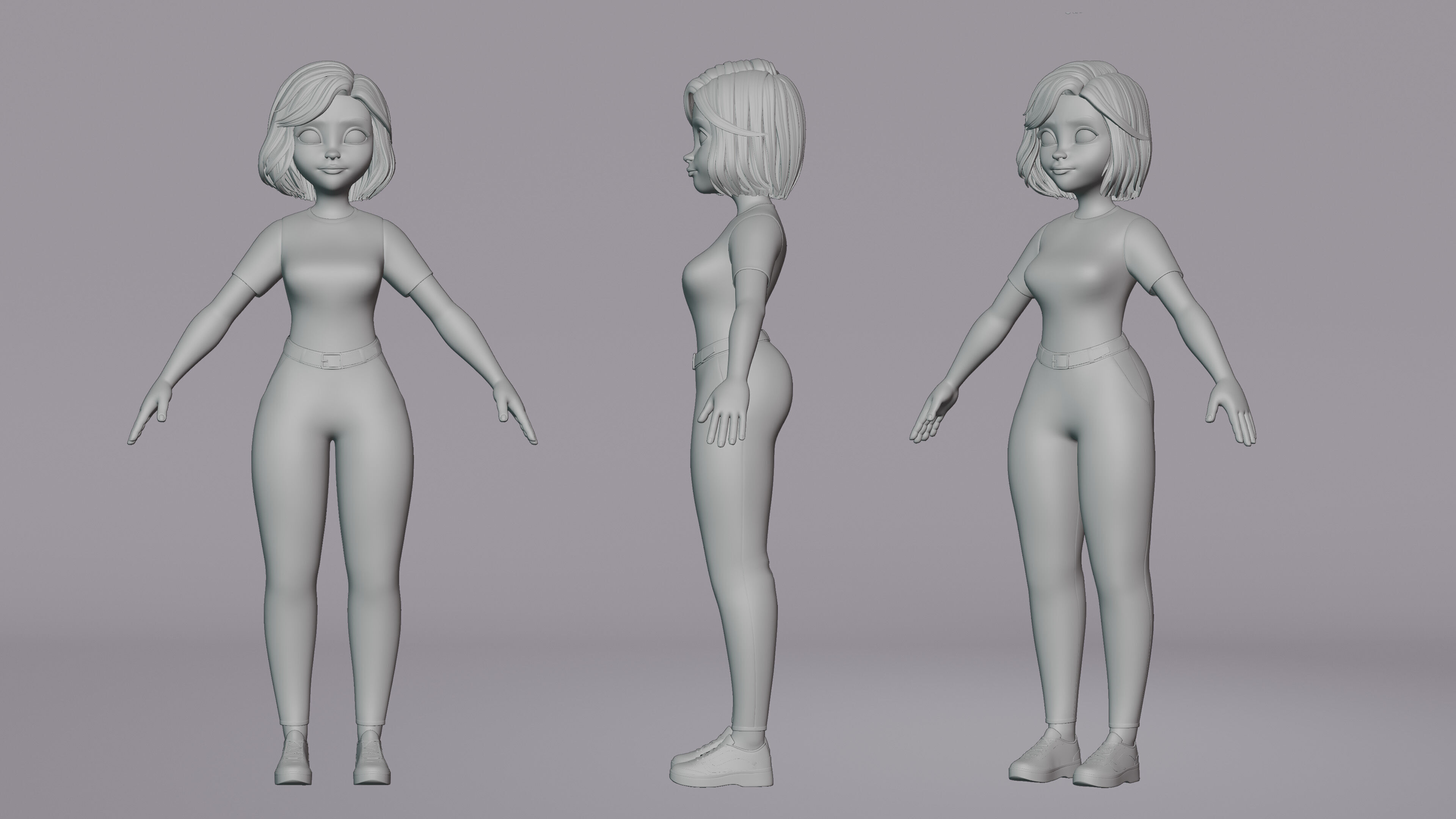 Cartoon Woman Rig Low-poly 3D model_25
