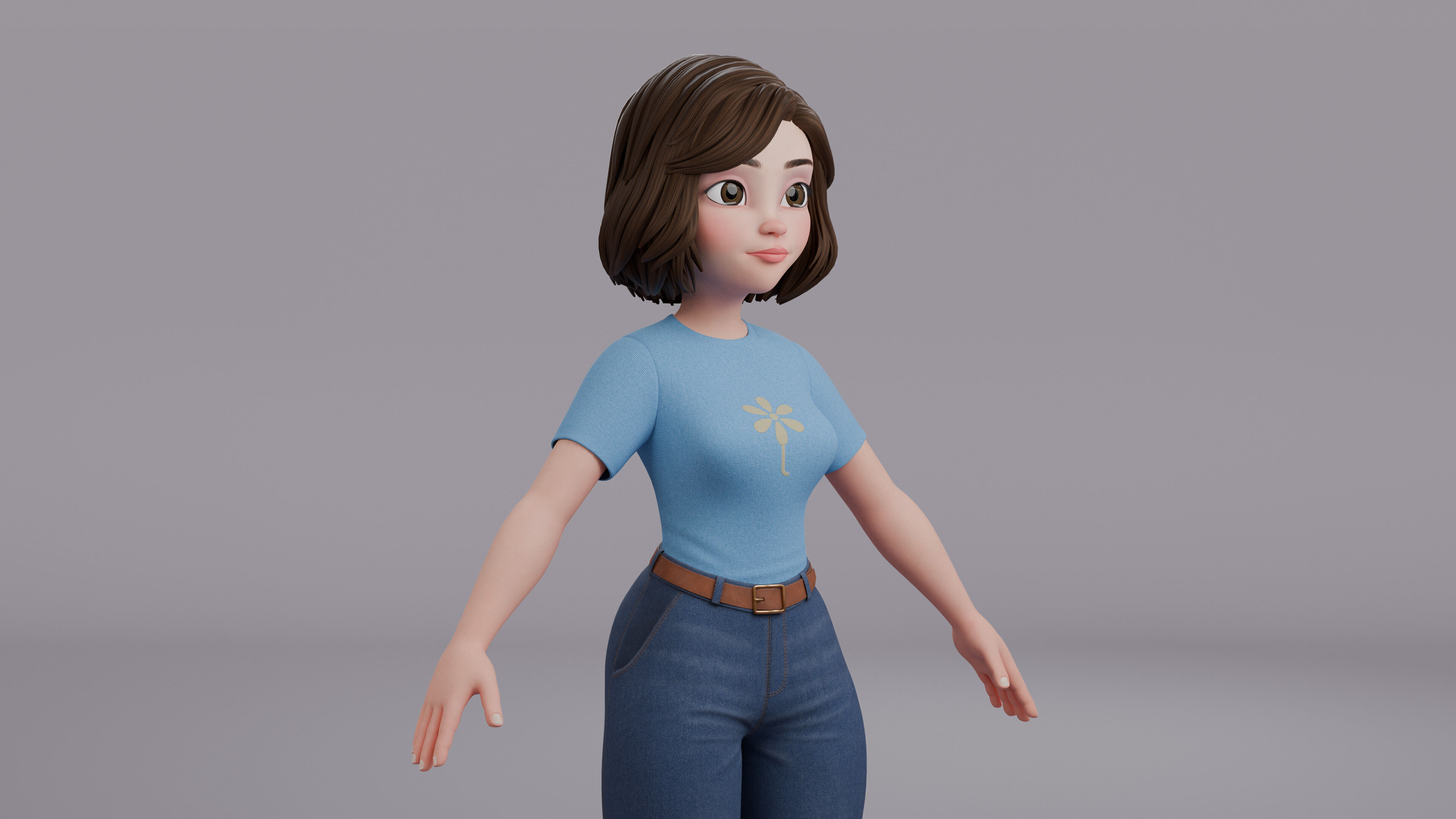 Cartoon Woman Rig Low-poly 3D model_16