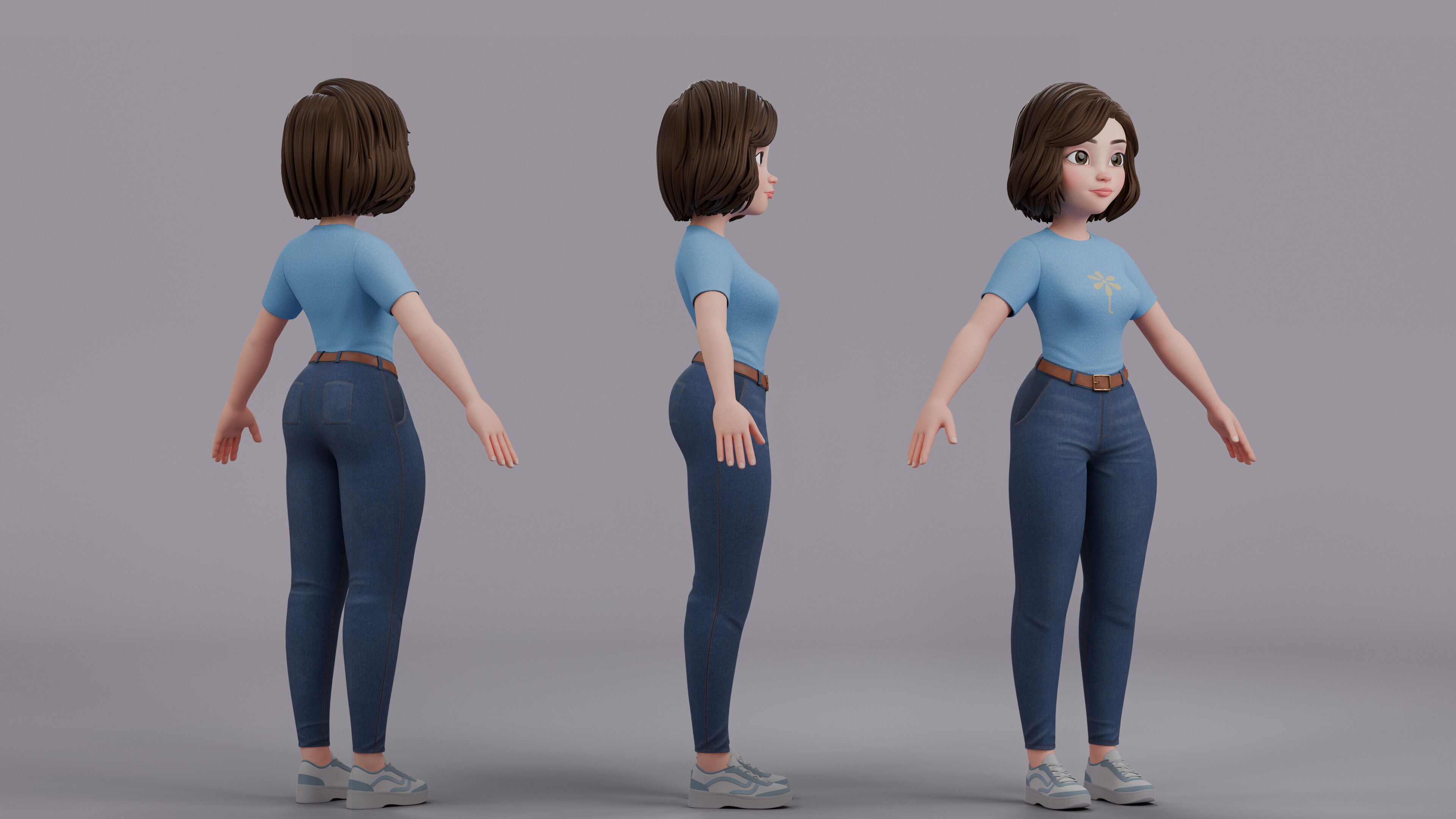 Cartoon Woman Rig Low-poly 3D model_20