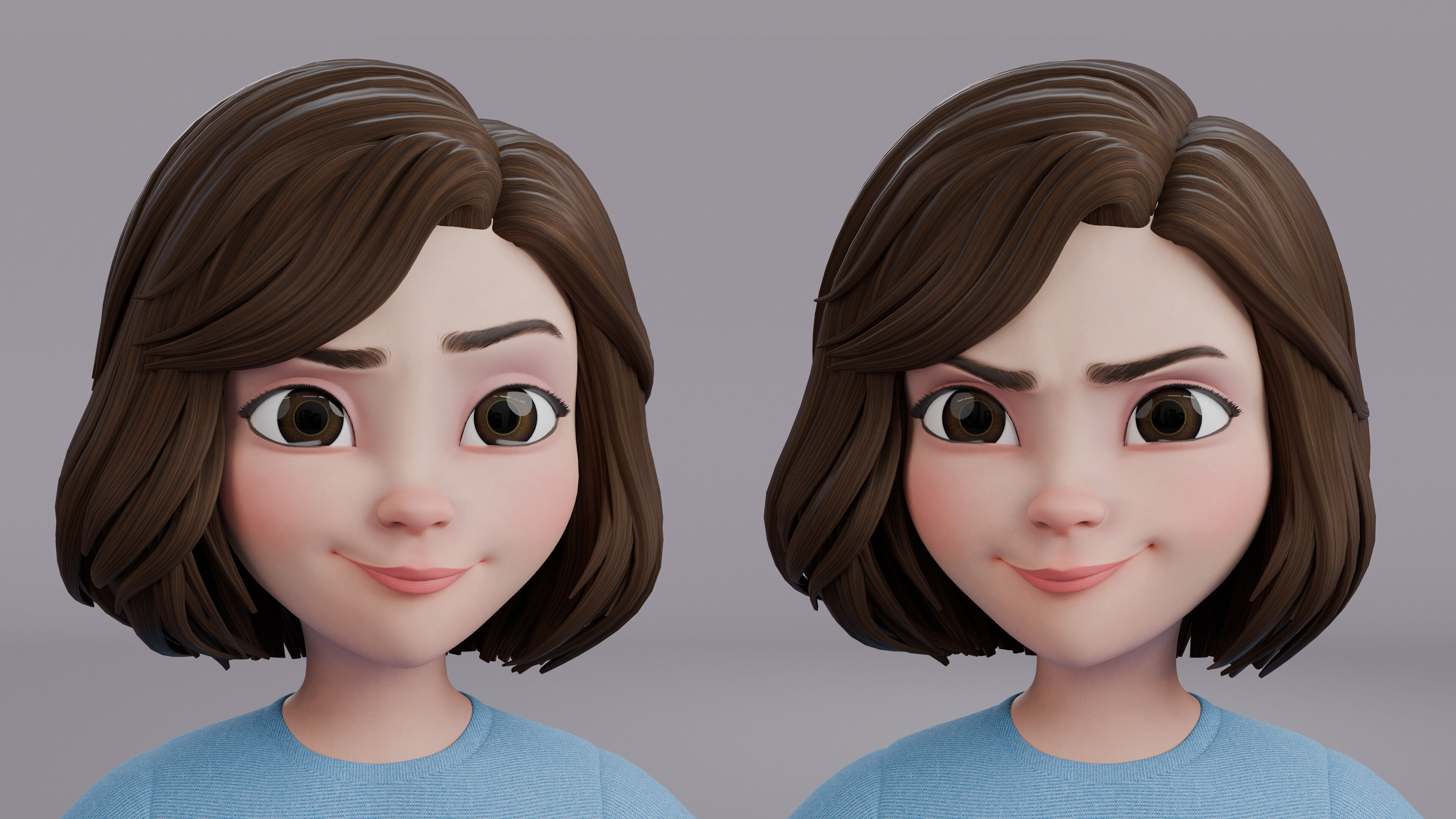 Cartoon Woman Rig Low-poly 3D model_1