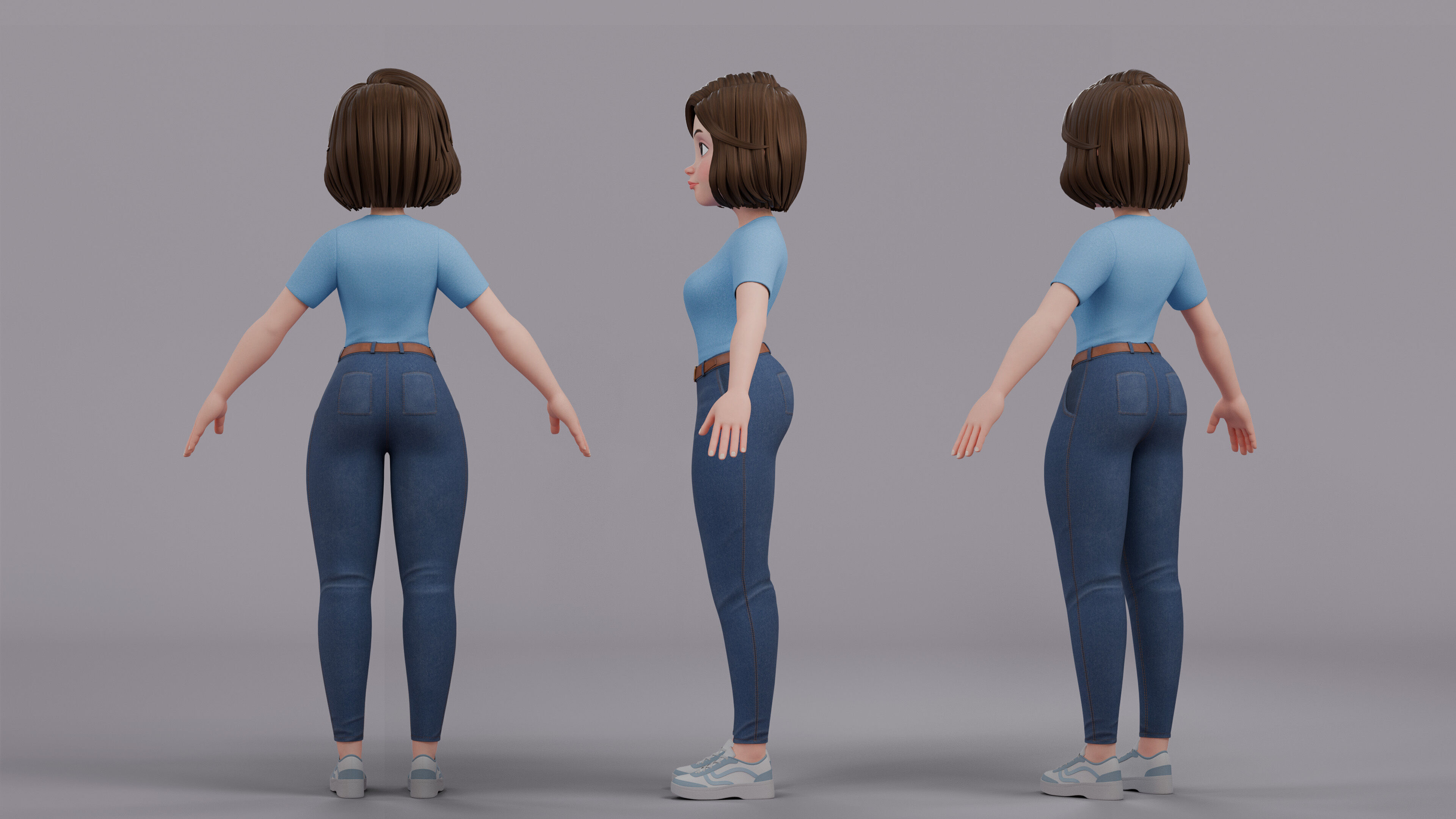 Cartoon Woman Rig Low-poly 3D model_19