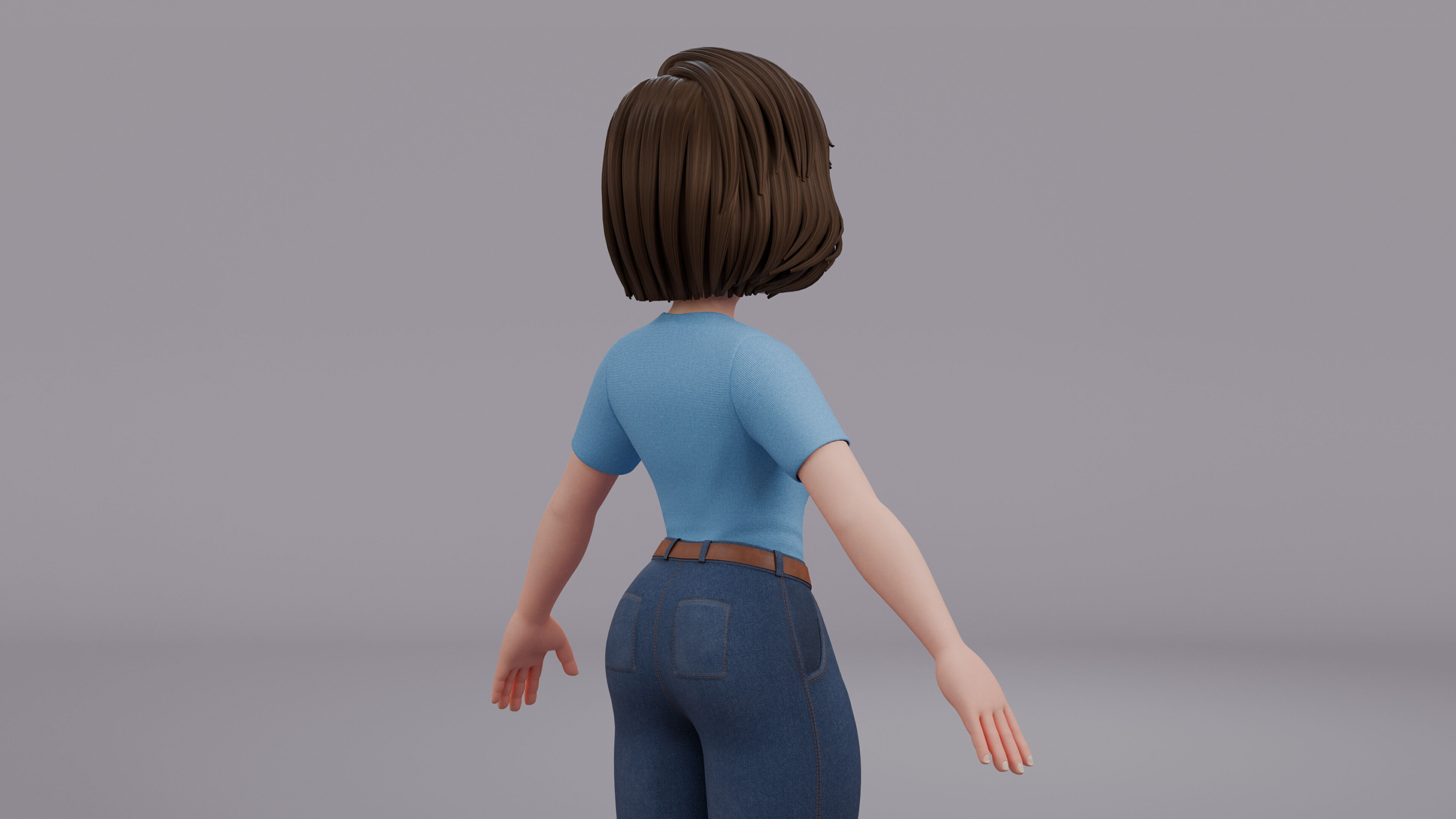 Cartoon Woman Rig Low-poly 3D model_14