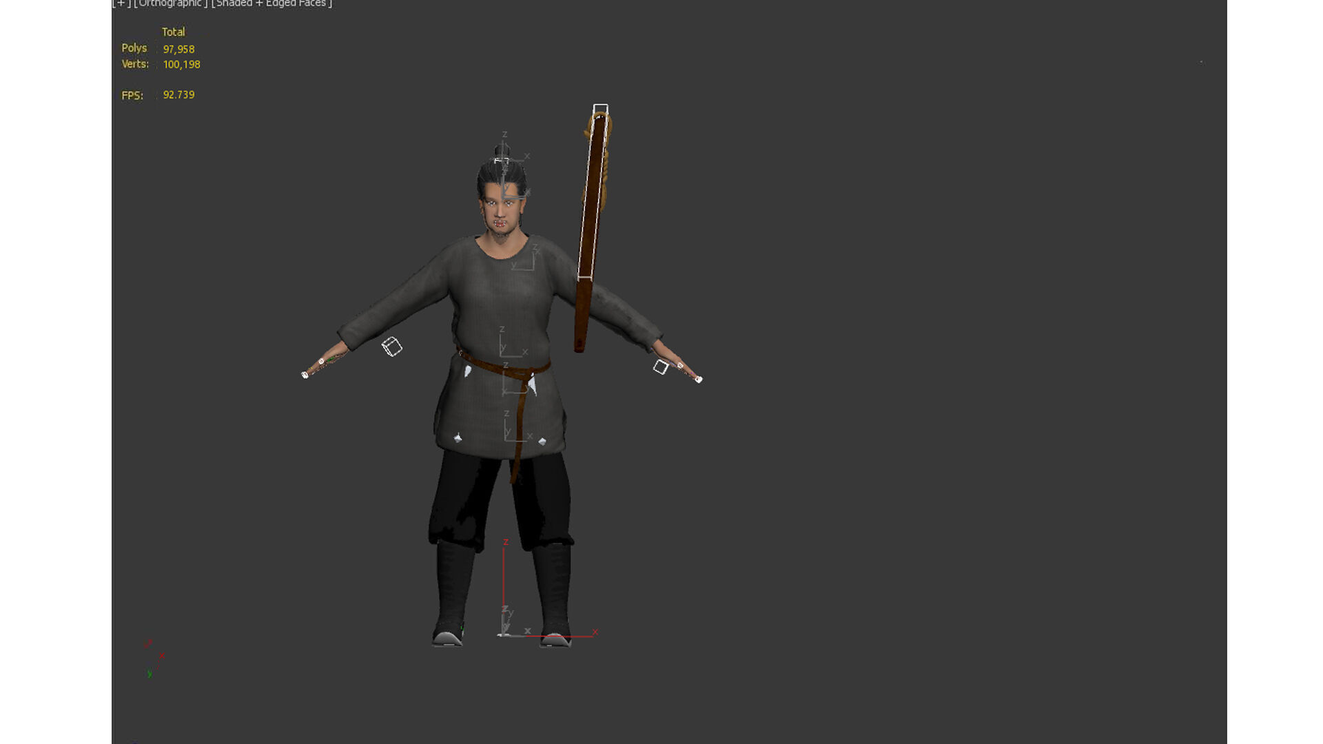 ancient china farmer character Low-poly 3D model_6