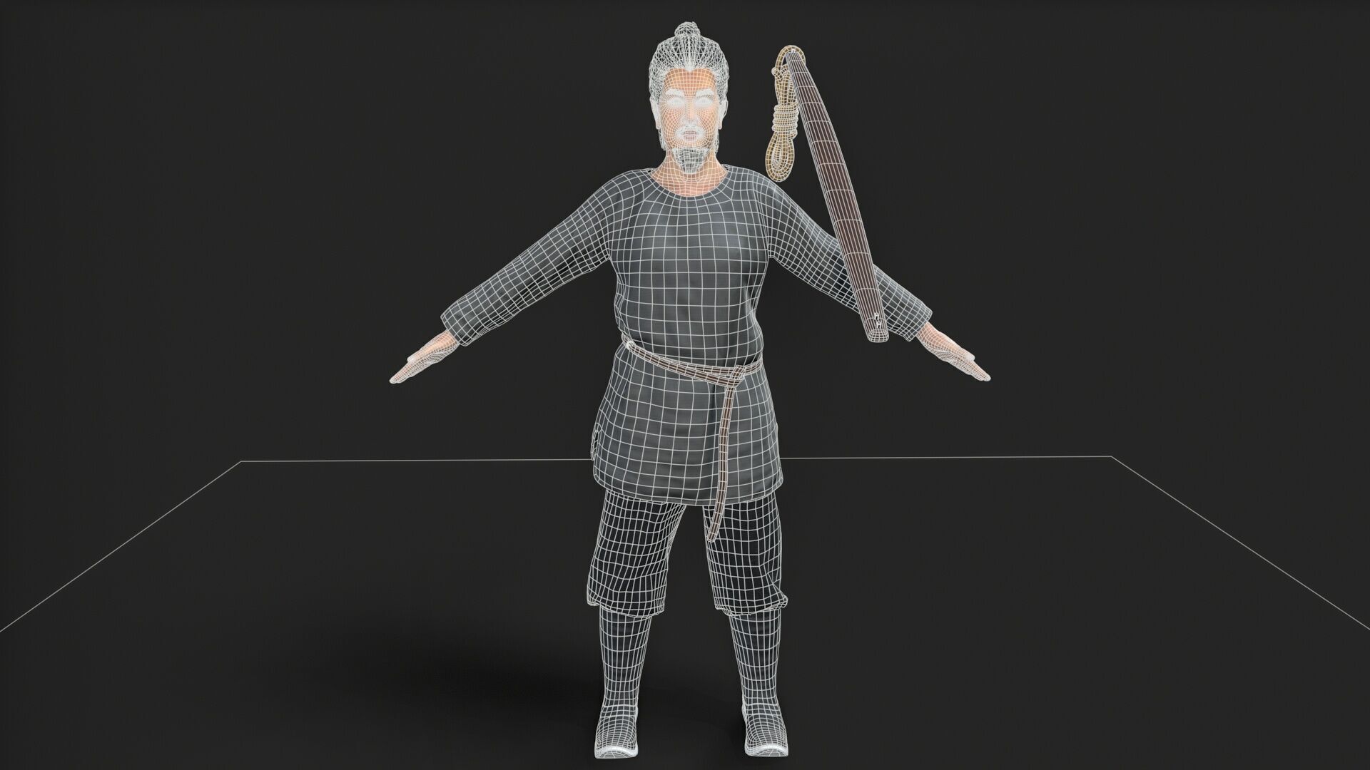 ancient china farmer character Low-poly 3D model_8