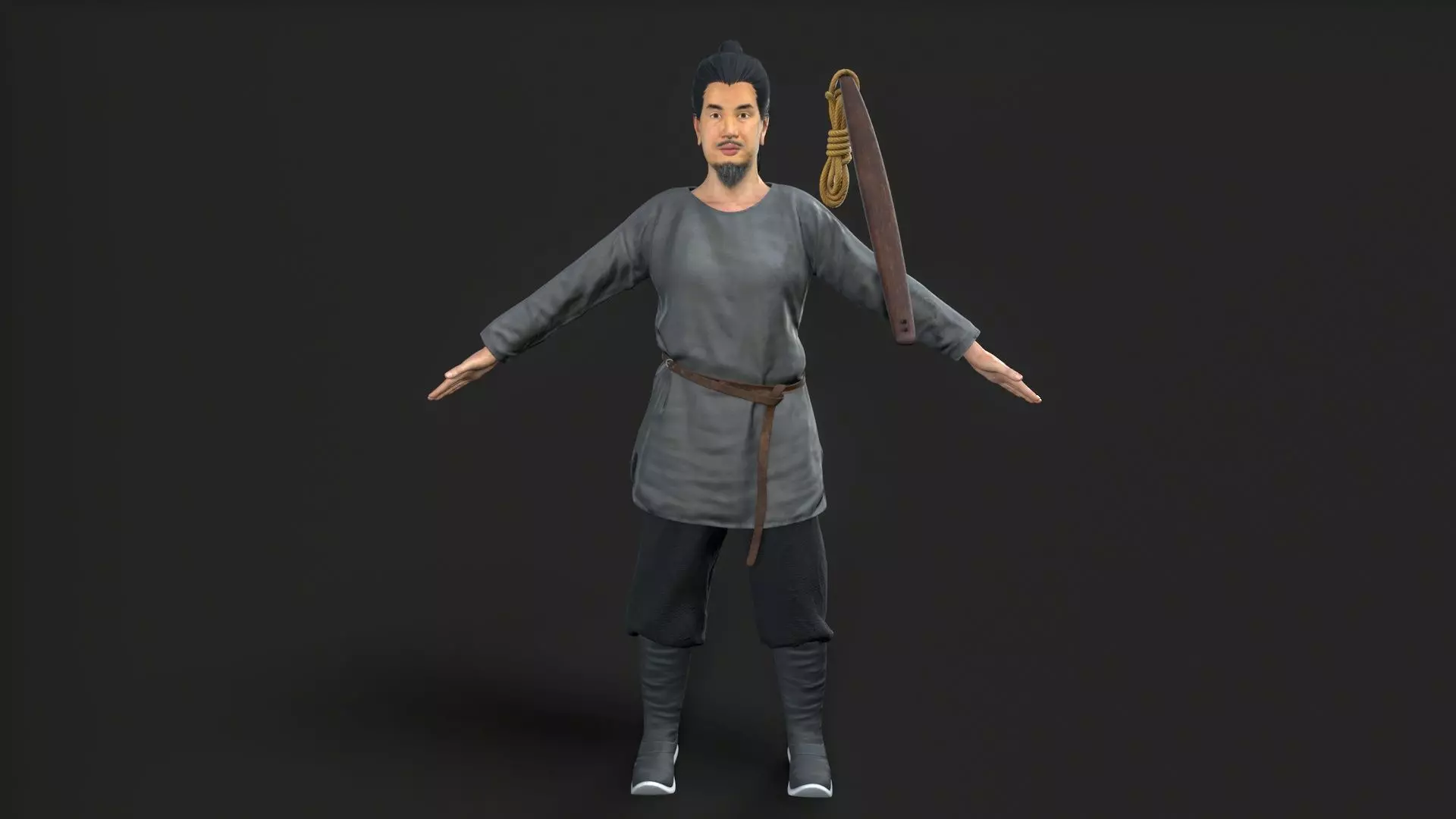 ancient china farmer character Low-poly 3D model_0