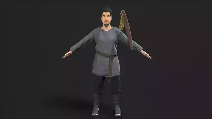 ancient china farmer character Low-poly 3D model