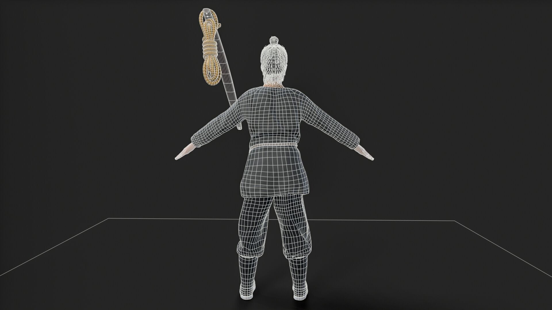 ancient china farmer character Low-poly 3D model_7