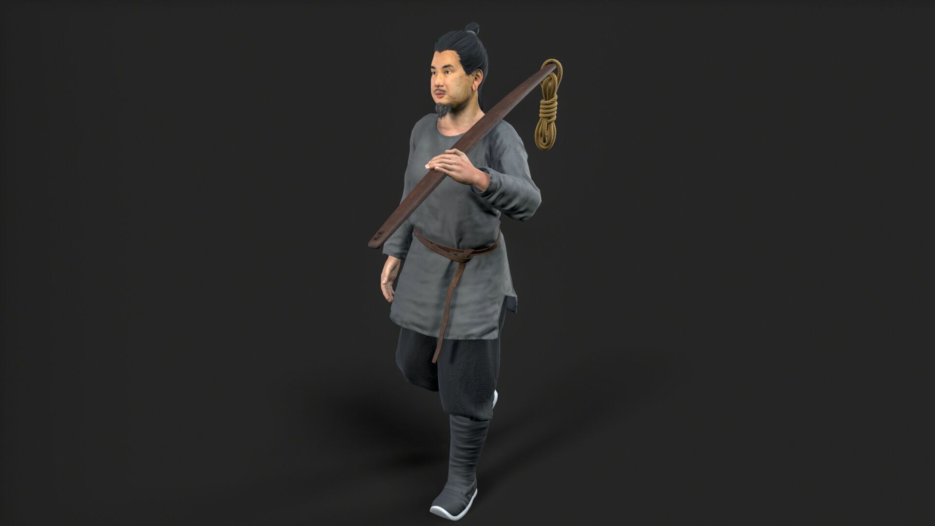 ancient china farmer character Low-poly 3D model_4