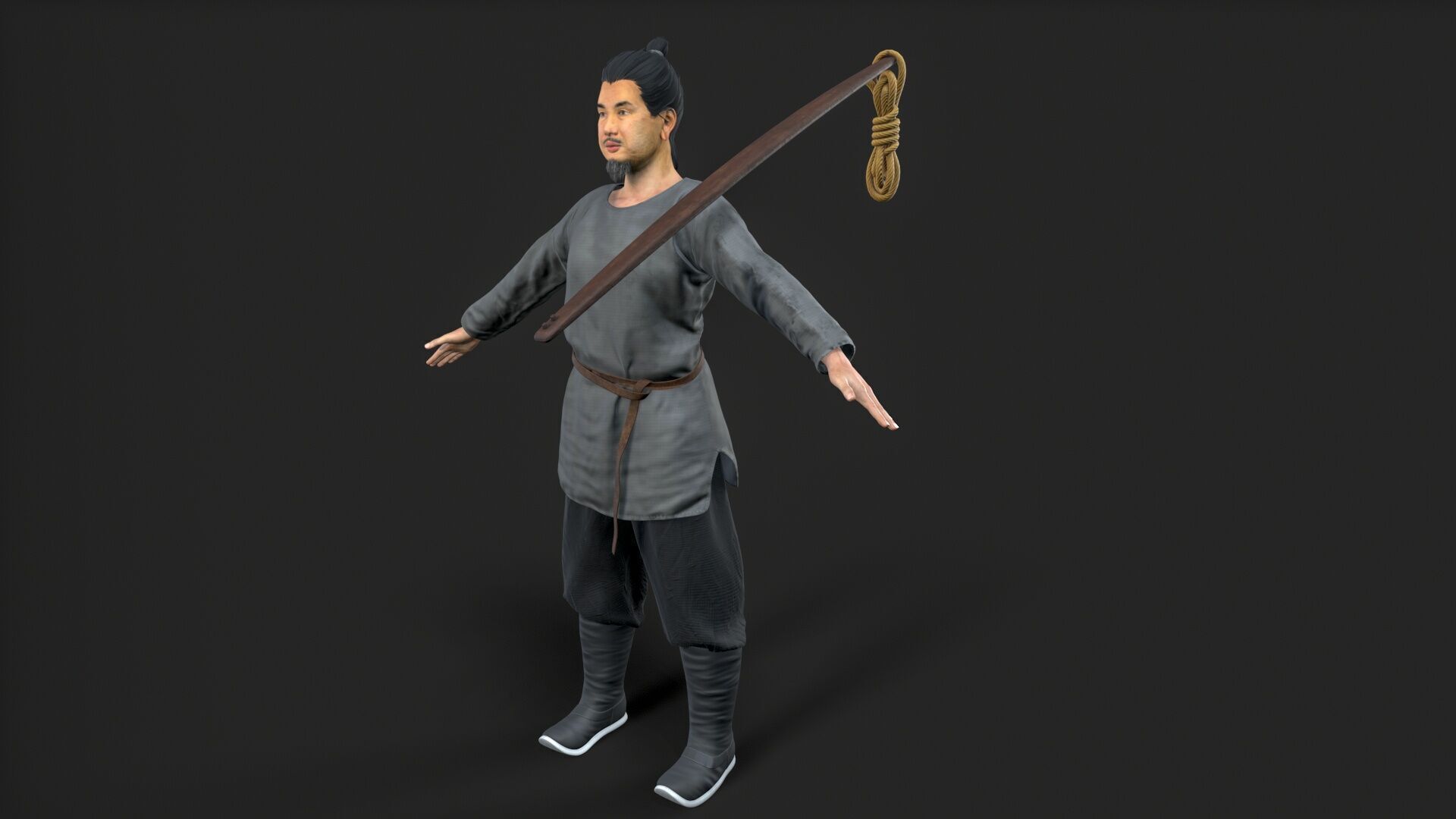 ancient china farmer character Low-poly 3D model_1