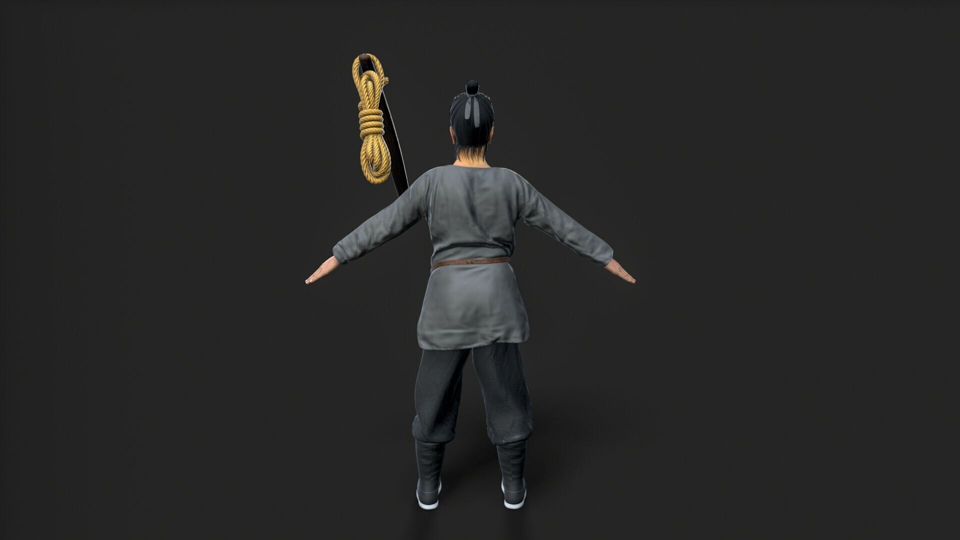ancient china farmer character Low-poly 3D model_3