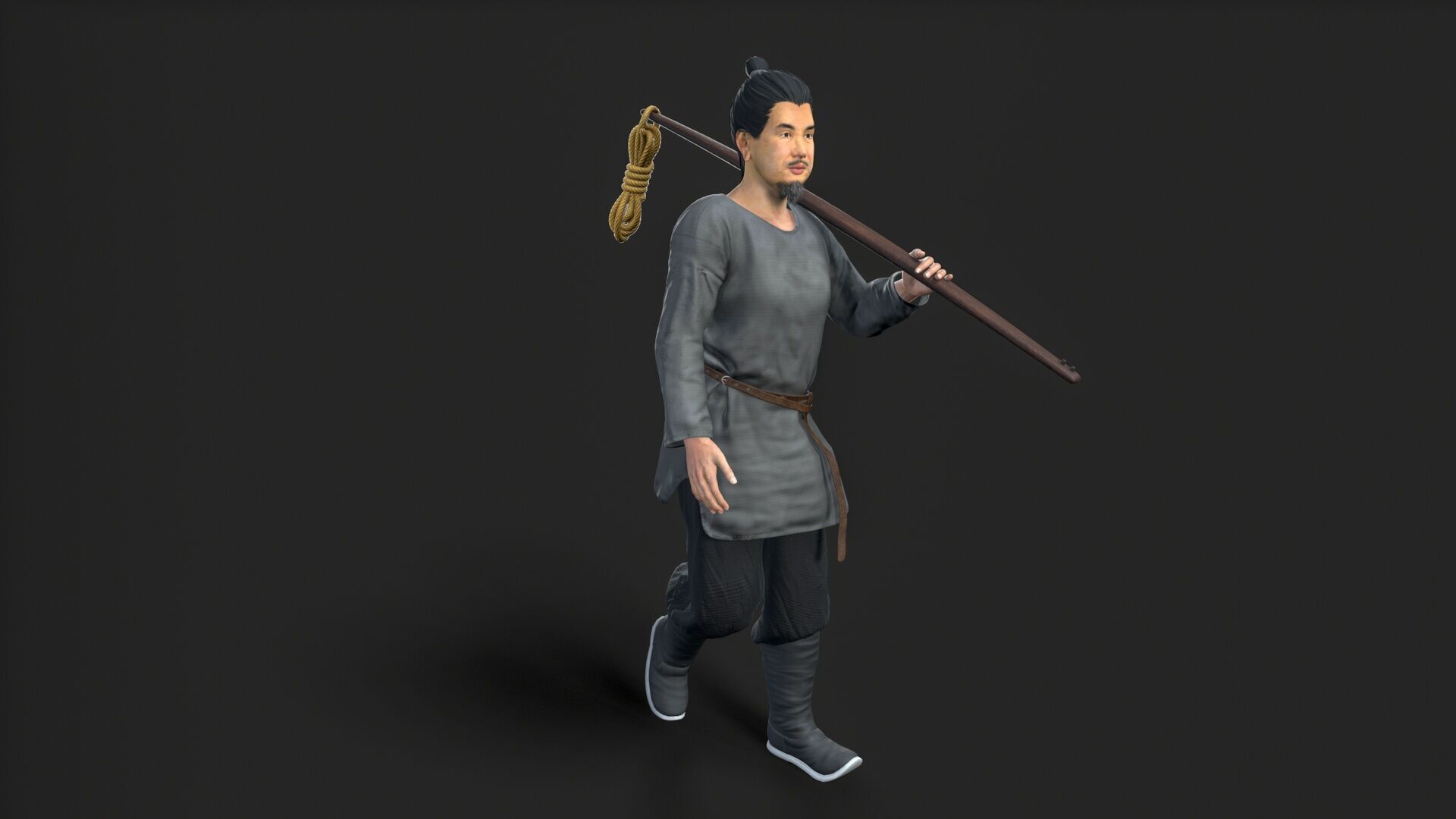ancient china farmer character Low-poly 3D model_5