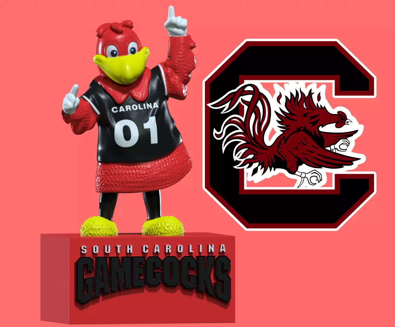 NCAA - South Carolina Gamecocks mascot statue 3D print model_0