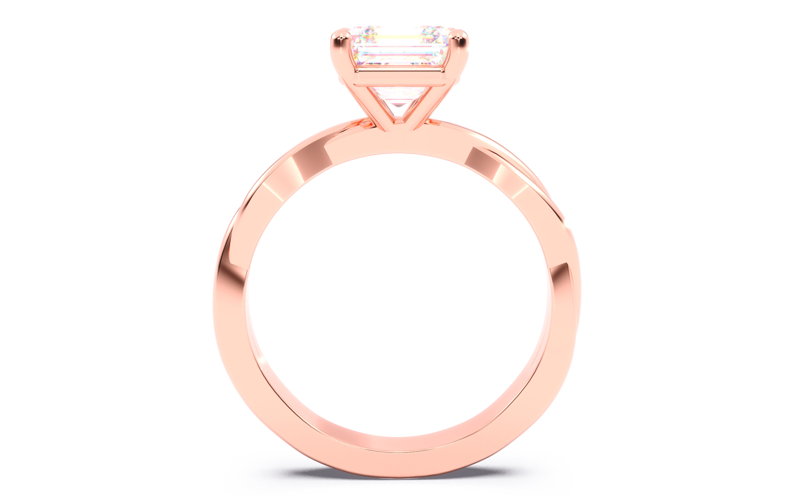 Asscher Diamond Solitaire Ring 3D print model 3D print model_4