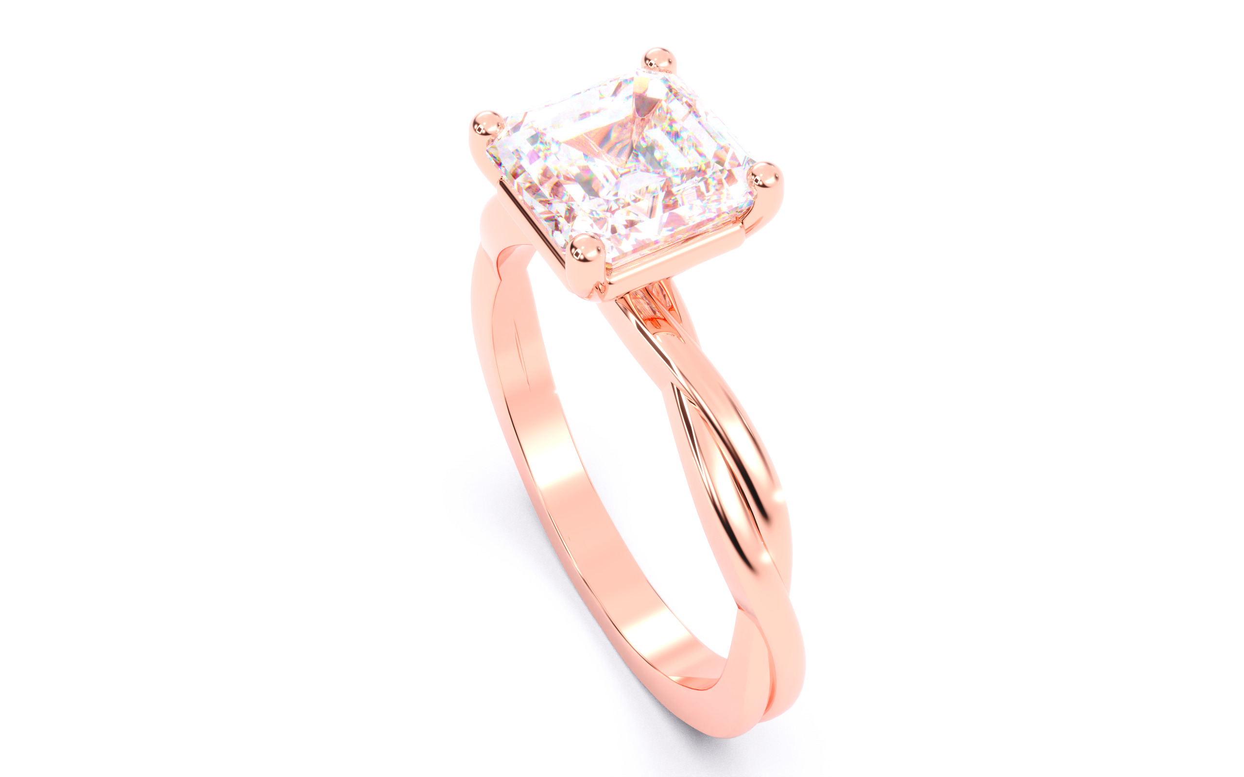 Asscher Diamond Solitaire Ring 3D print model 3D print model_5