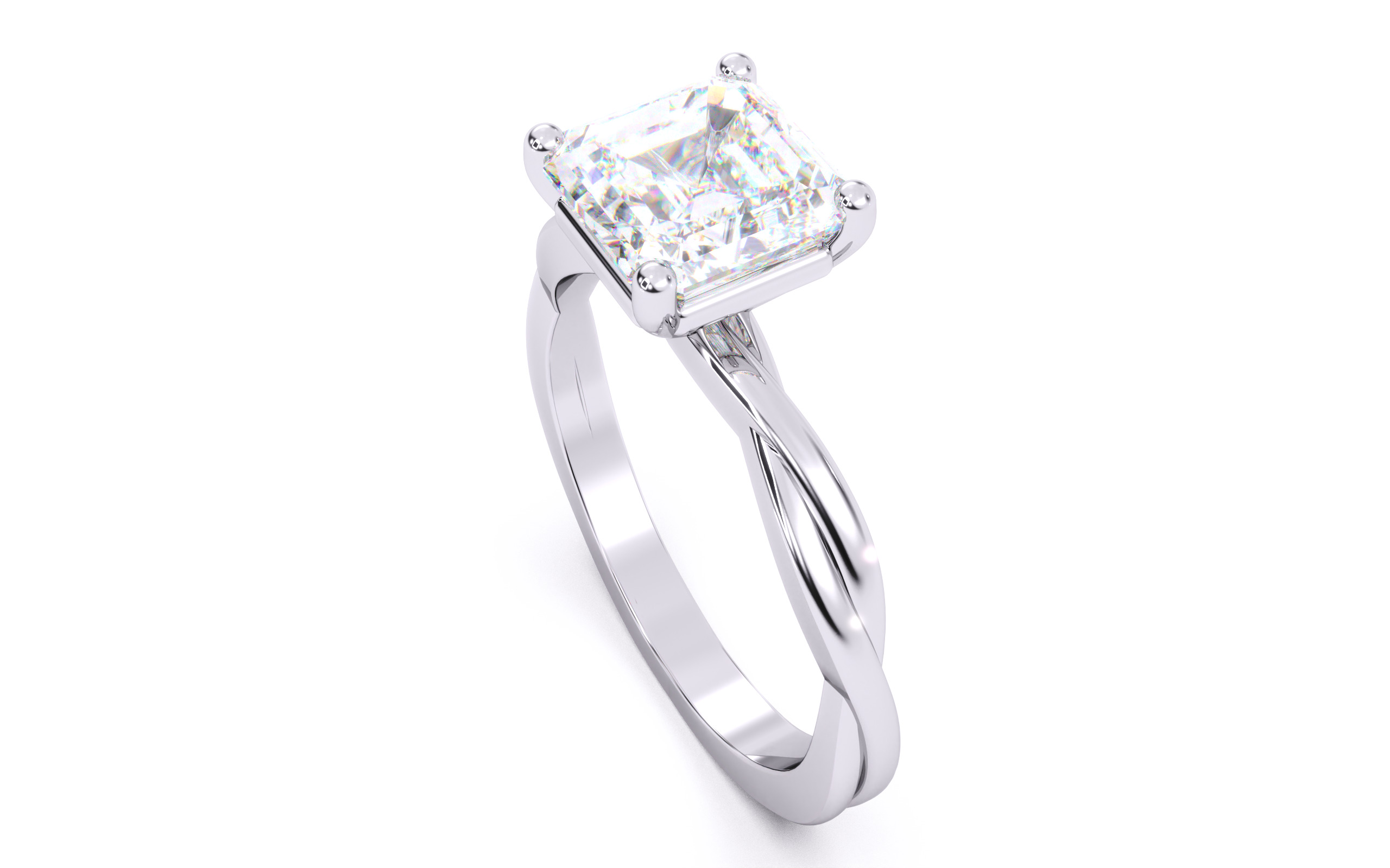 Asscher Diamond Solitaire Ring 3D print model 3D print model_7