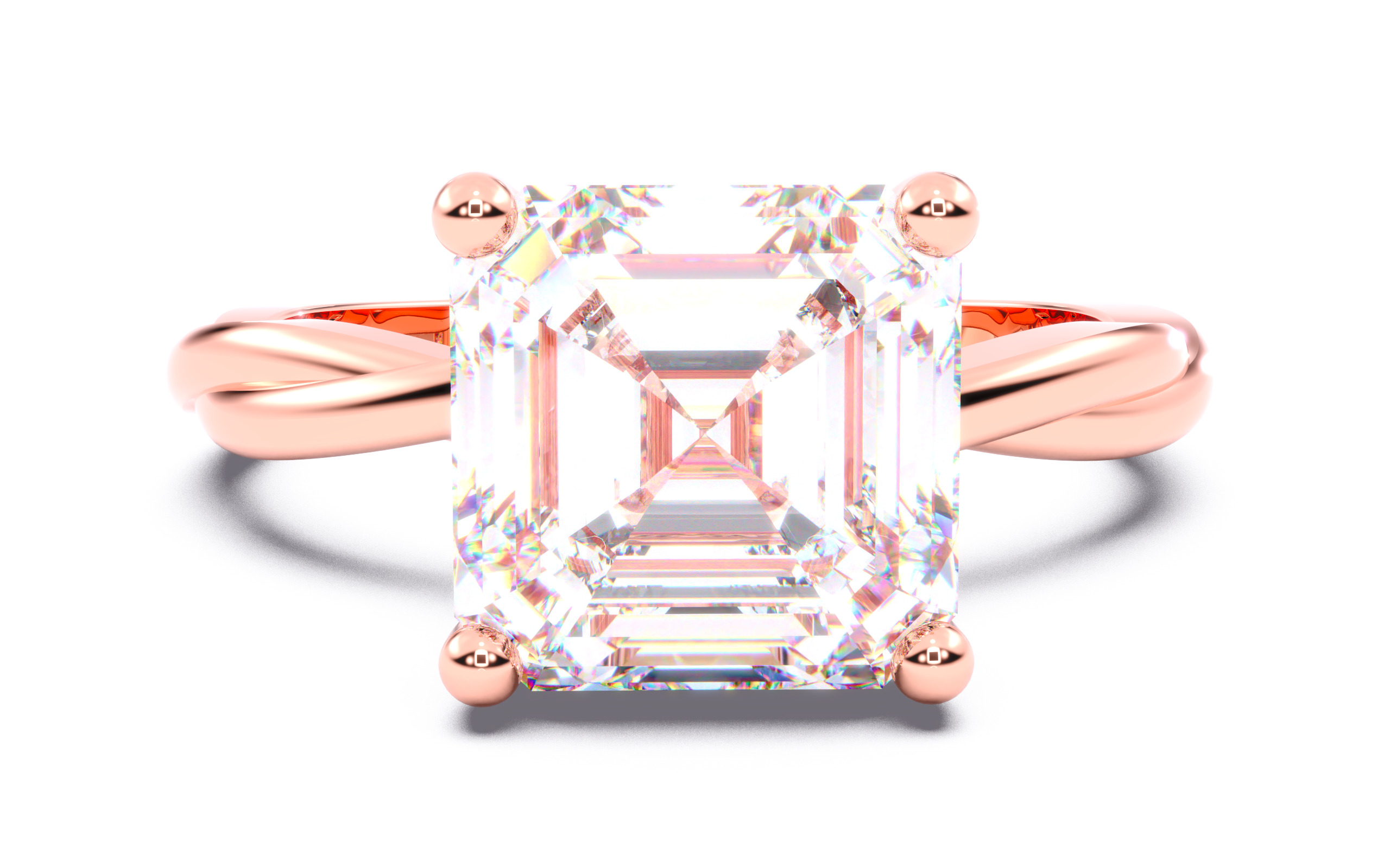 Asscher Diamond Solitaire Ring 3D print model 3D print model_12