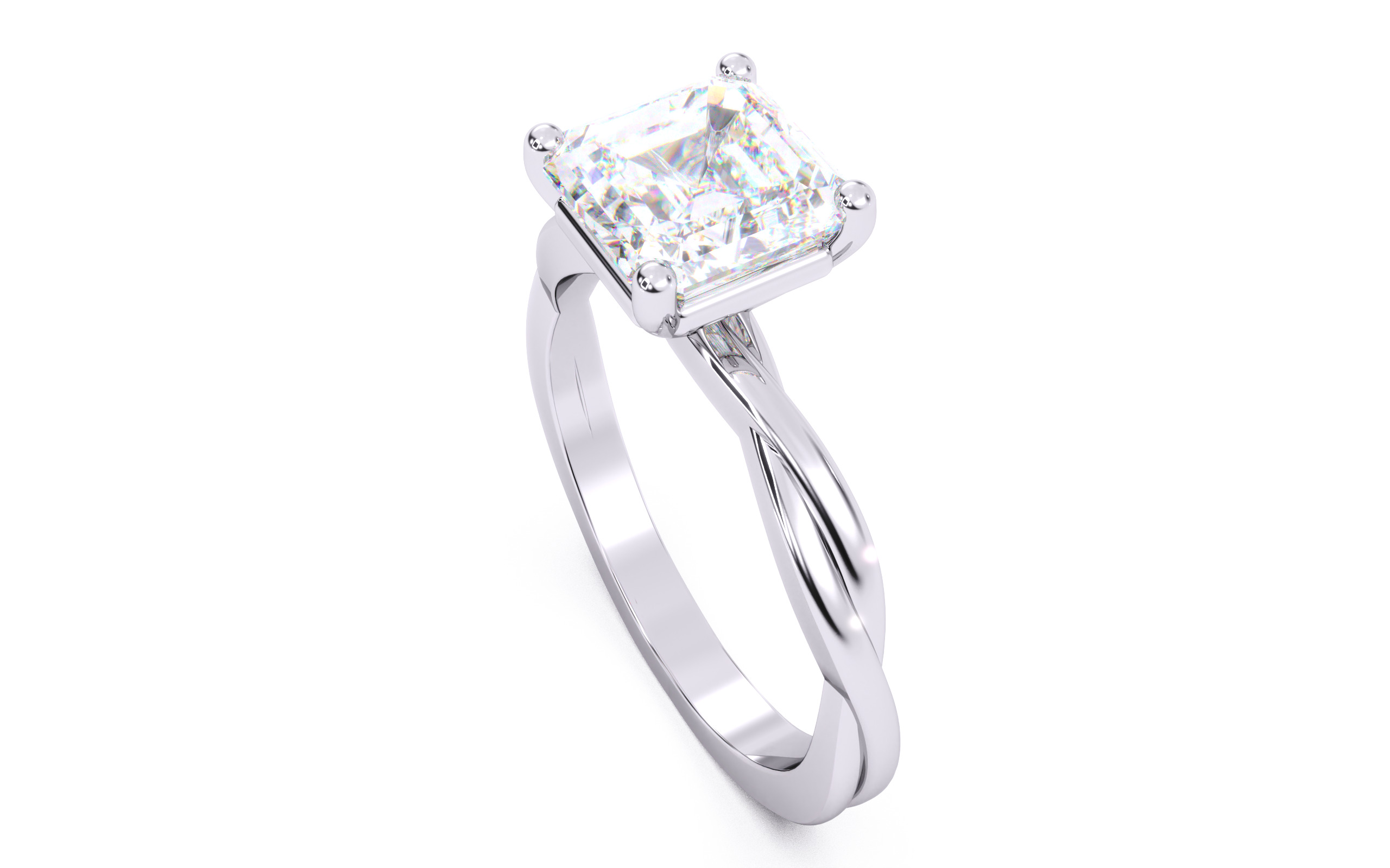 Asscher Diamond Solitaire Ring 3D print model 3D print model_8