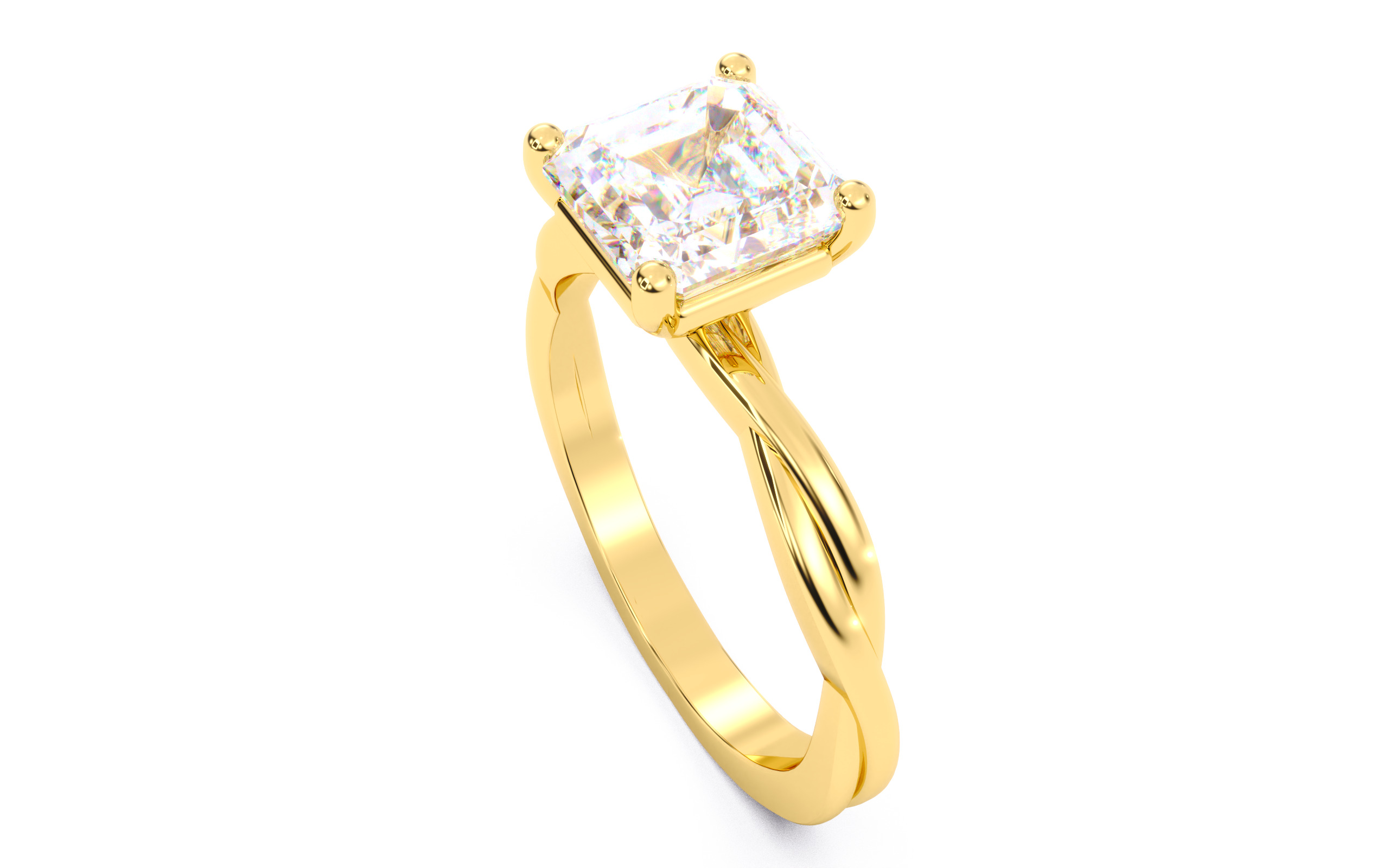Asscher Diamond Solitaire Ring 3D print model 3D print model_10