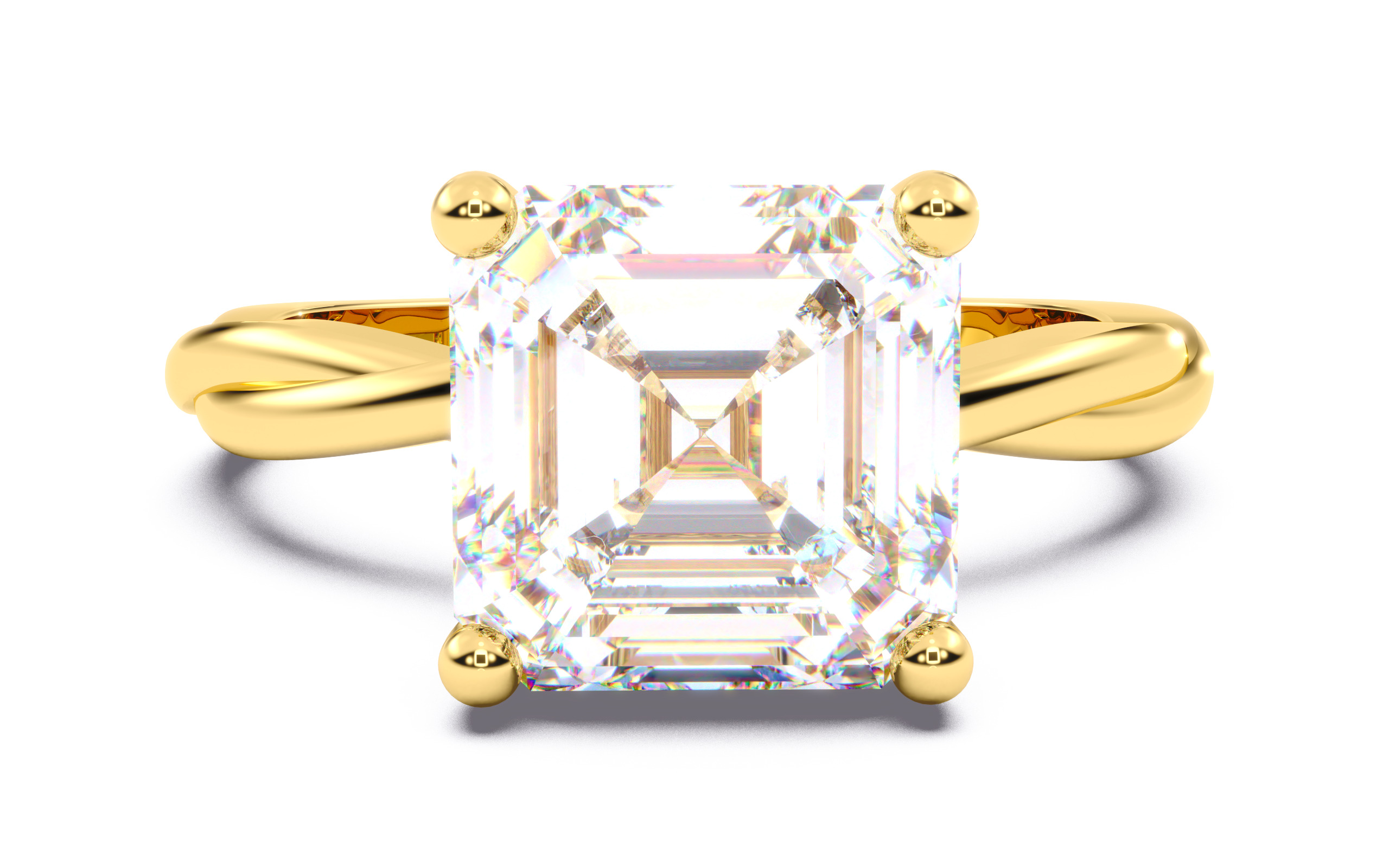 Asscher Diamond Solitaire Ring 3D print model 3D print model_21