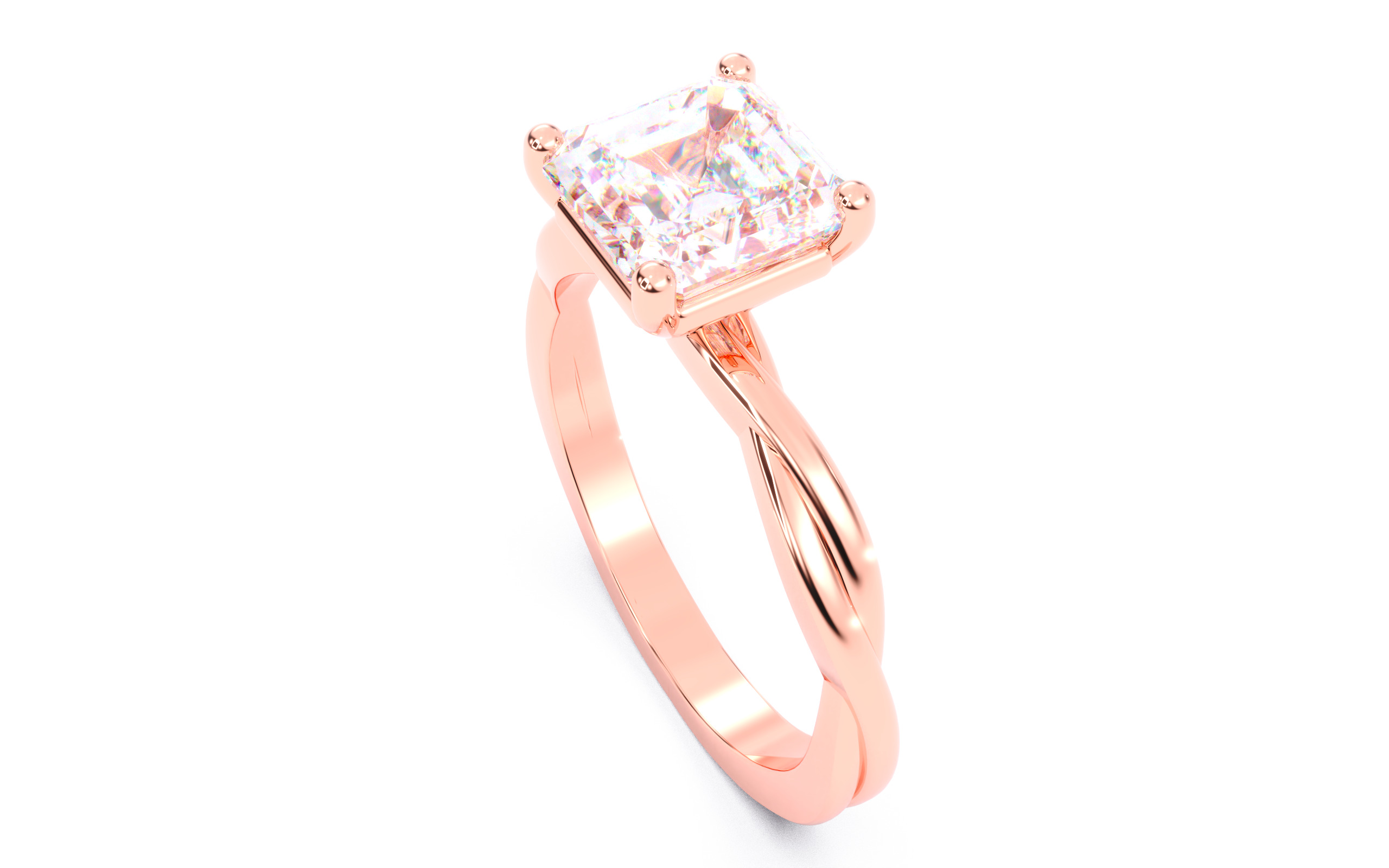 Asscher Diamond Solitaire Ring 3D print model 3D print model_6