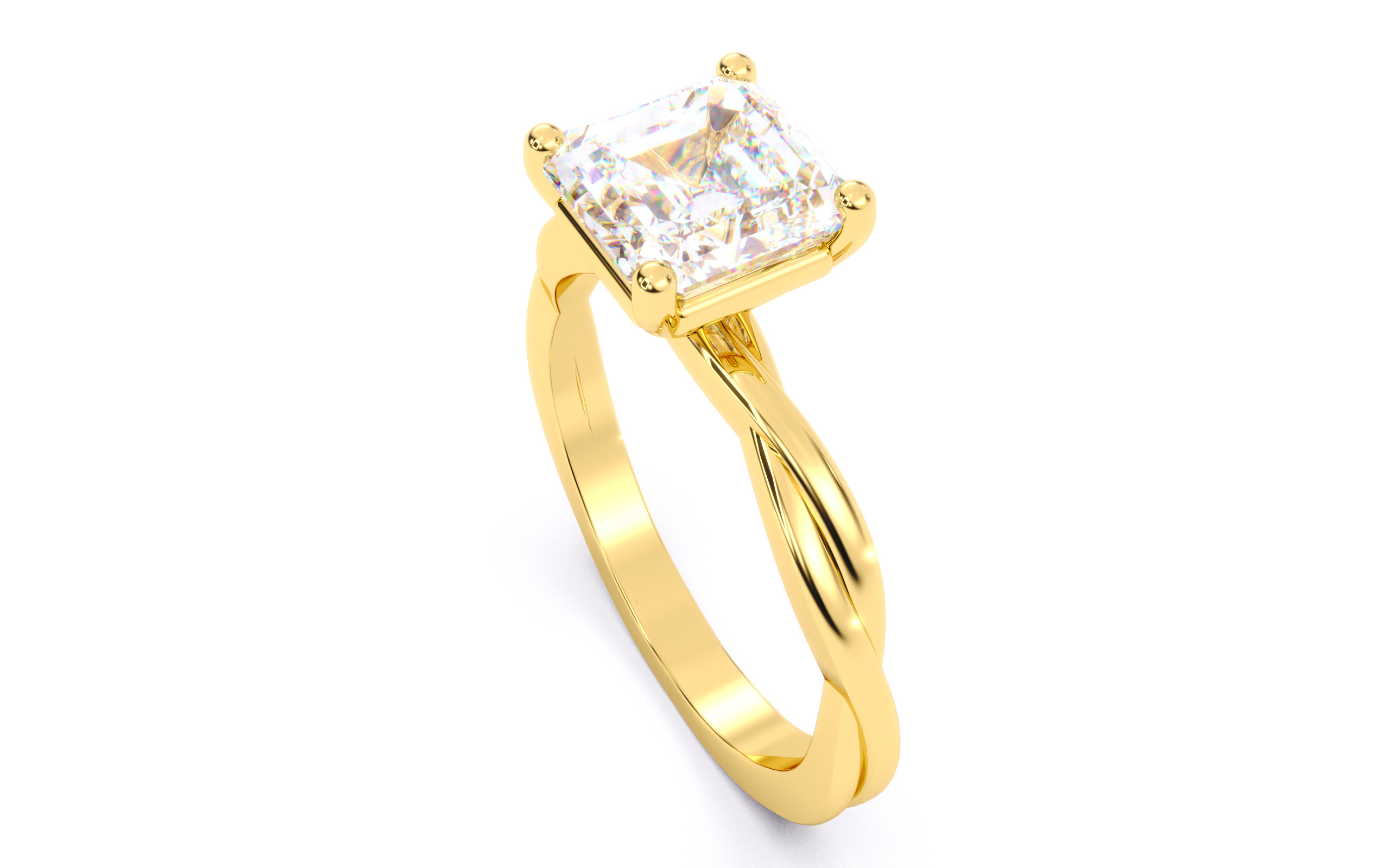 Asscher Diamond Solitaire Ring 3D print model 3D print model_9