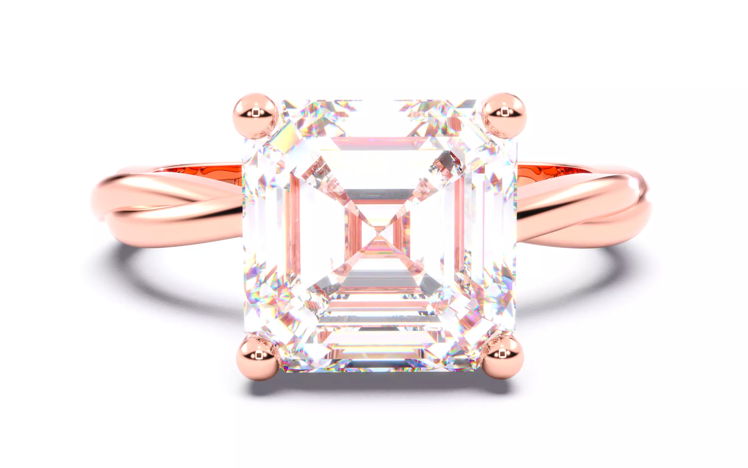 Asscher Diamond Solitaire Ring 3D print model 3D print model_0