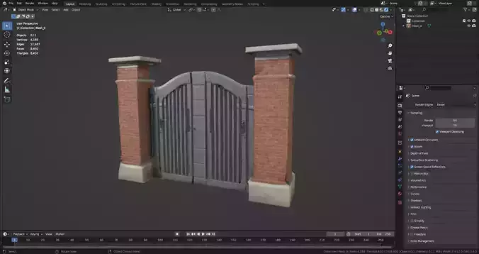 Low Poly Brick Fence gate 2
