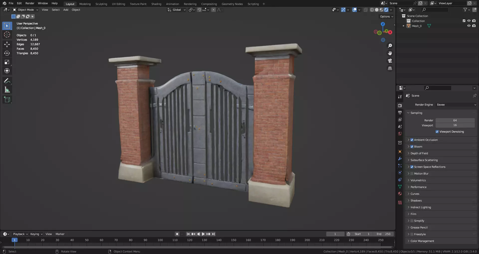 Low Poly Brick Fence gate 2 Low-poly 3D model