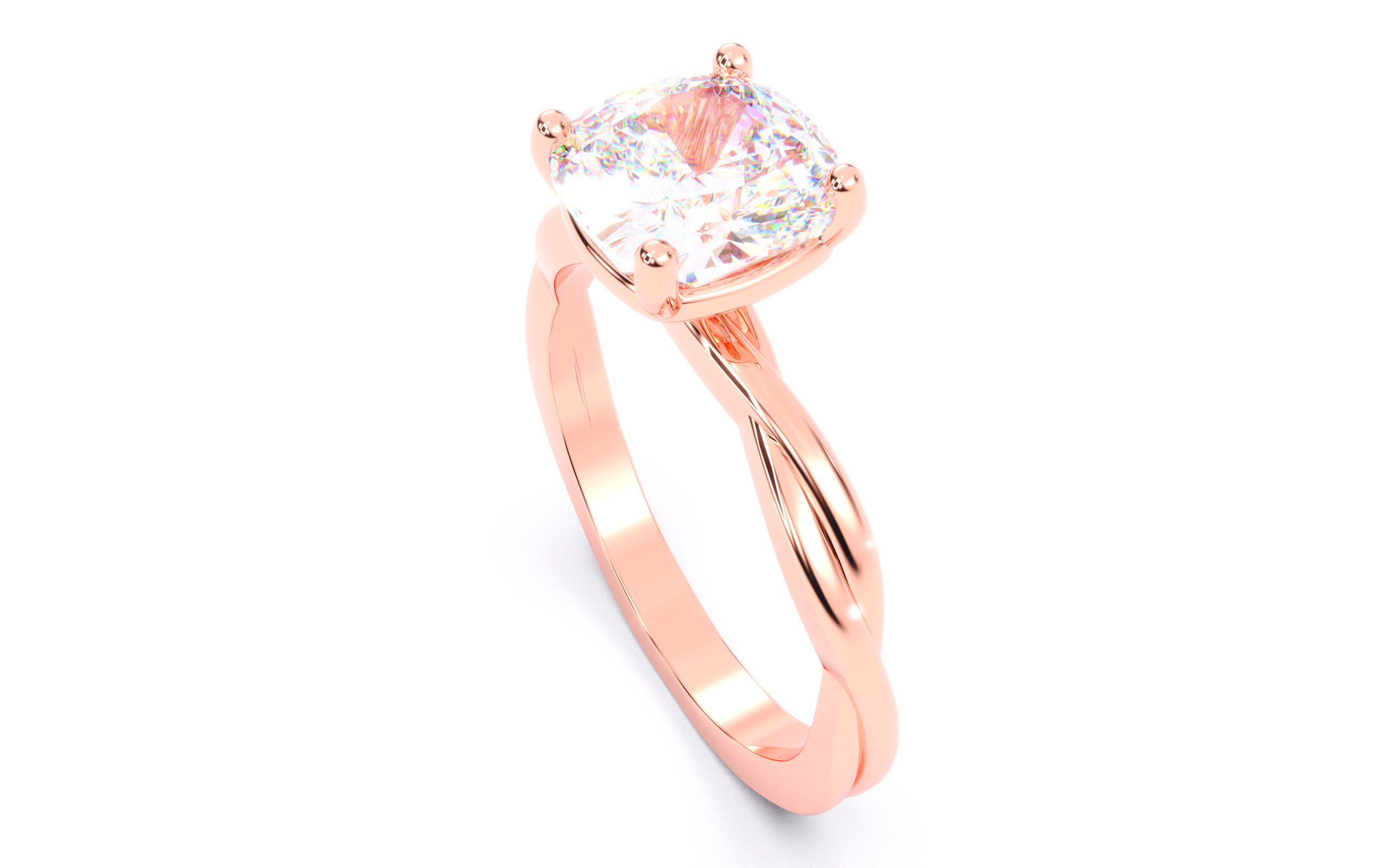 Cushion Diamond Solitaire Ring 3D print model 3D print model_5