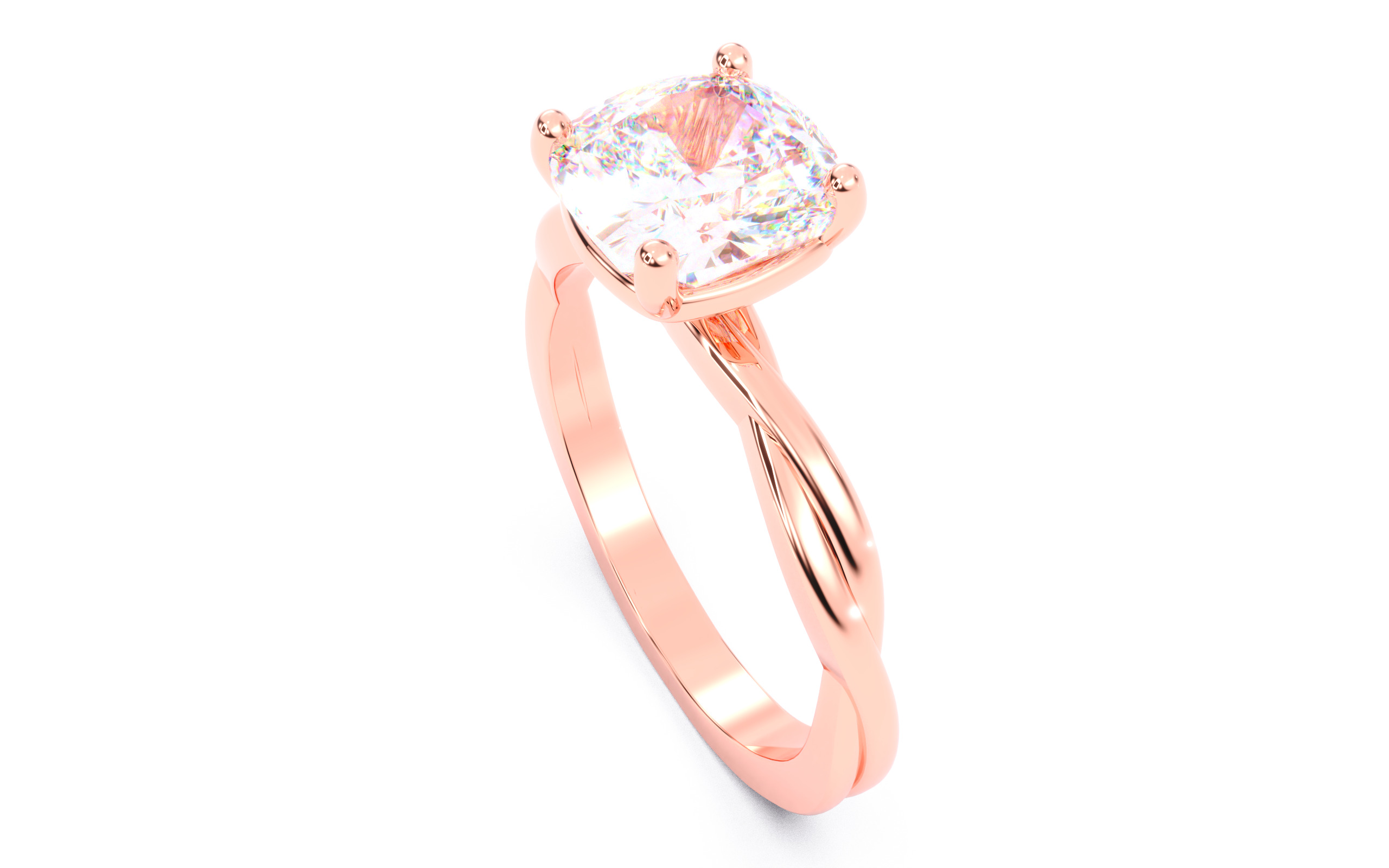 Cushion Diamond Solitaire Ring 3D print model 3D print model_6