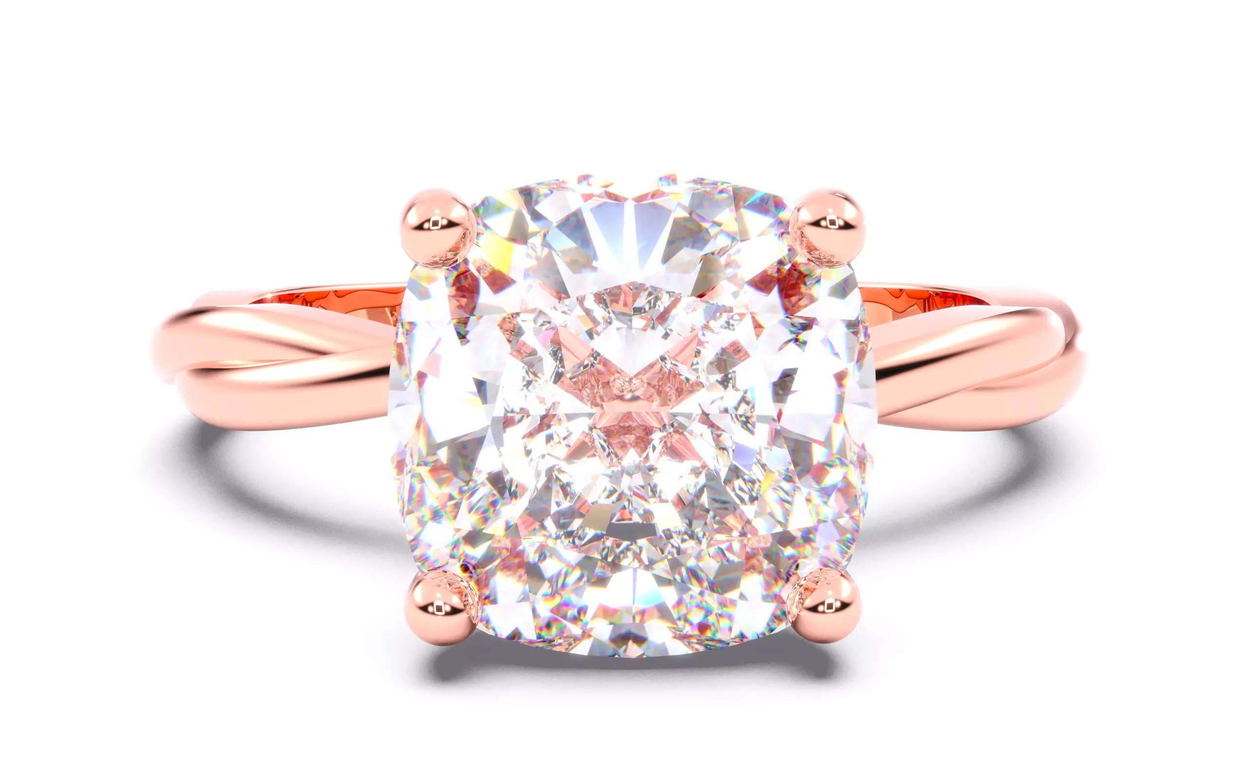 Cushion Diamond Solitaire Ring 3D print model 3D print model_0