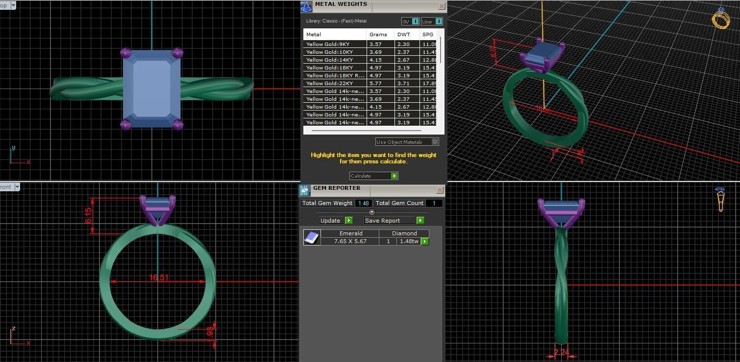 Emerald Diamond Solitaire Ring 3D print model 3D print model_1
