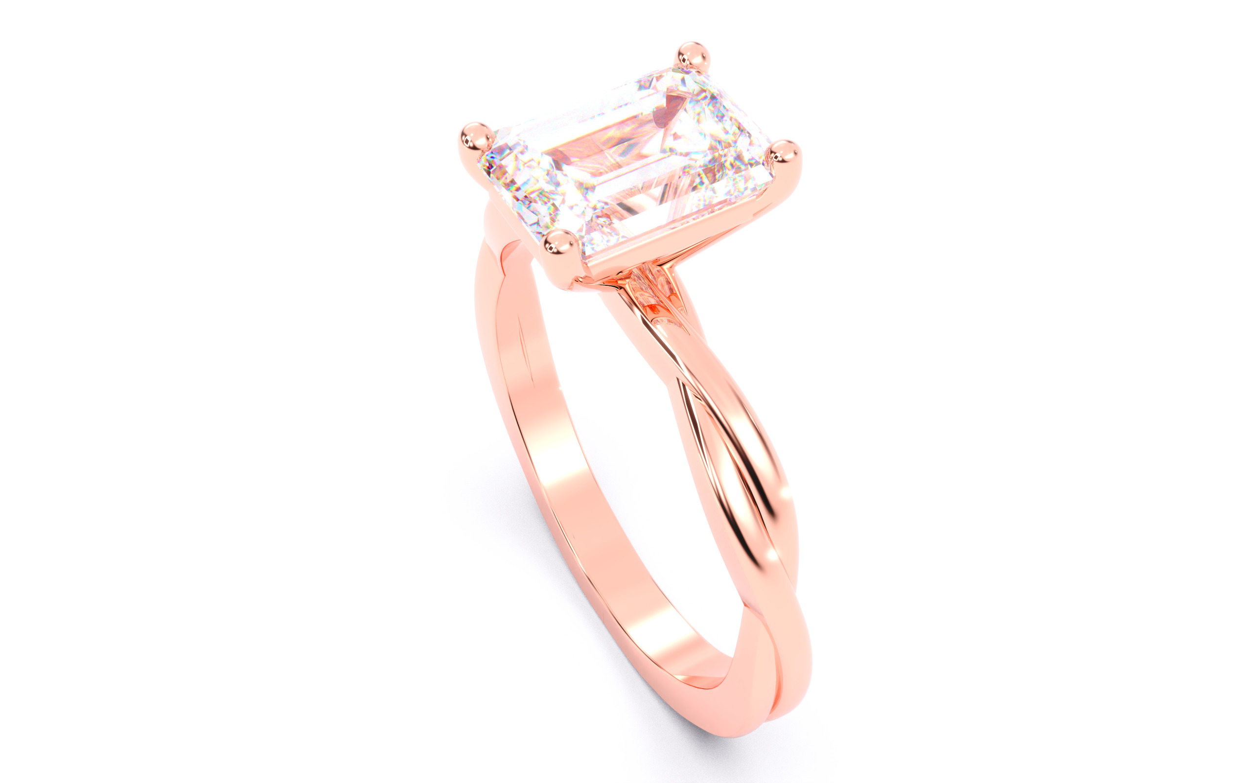 Emerald Diamond Solitaire Ring 3D print model 3D print model_10