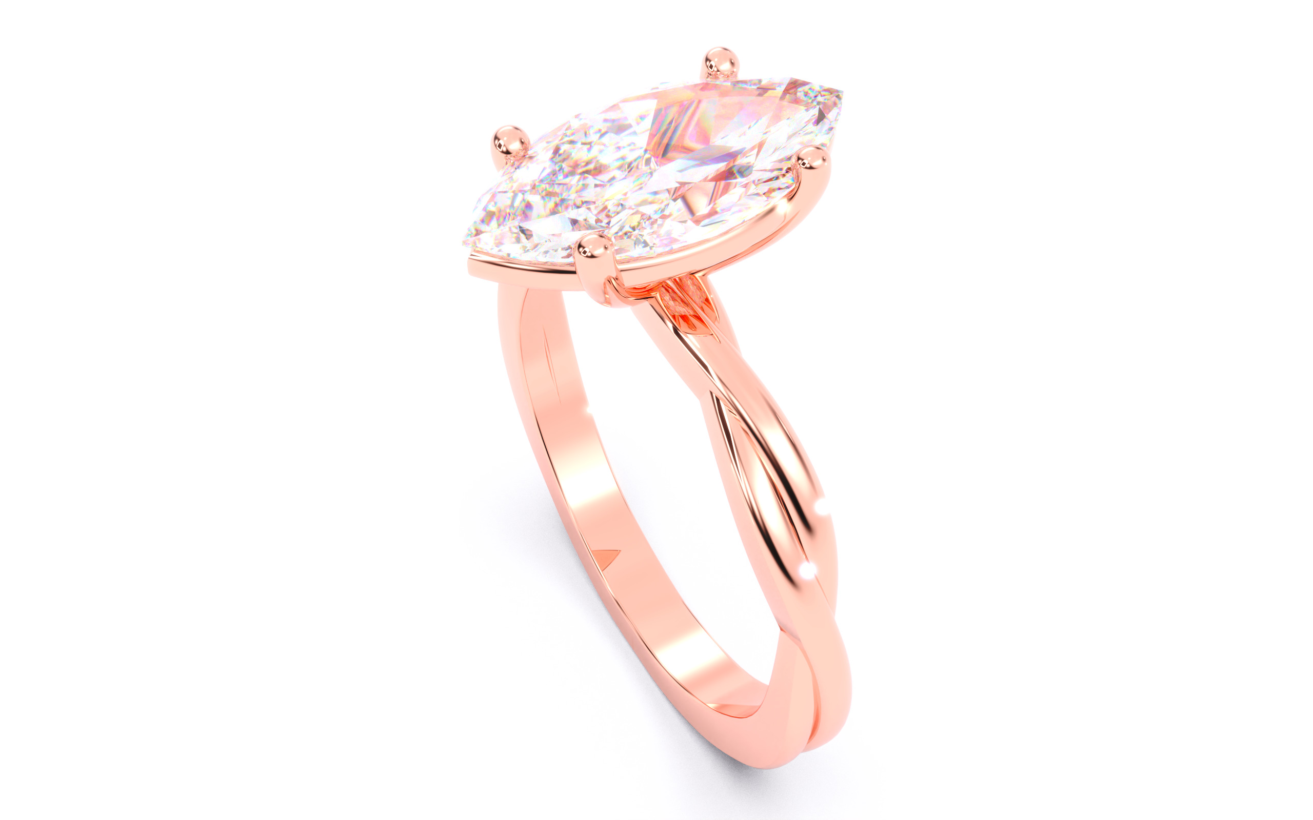 Marquise Diamond Solitaire Ring 3D print model 3D print model_5