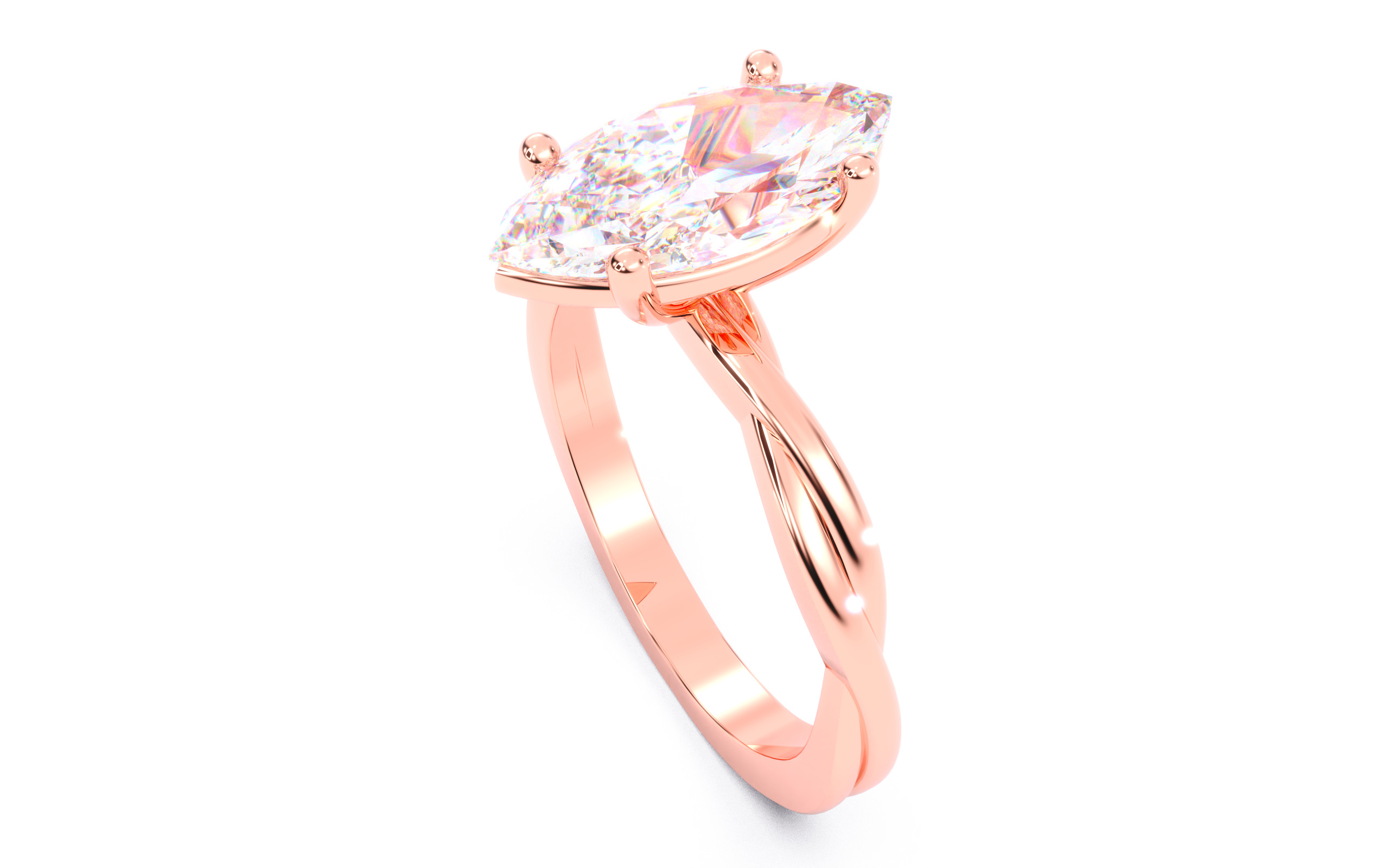 Marquise Diamond Solitaire Ring 3D print model 3D print model_6
