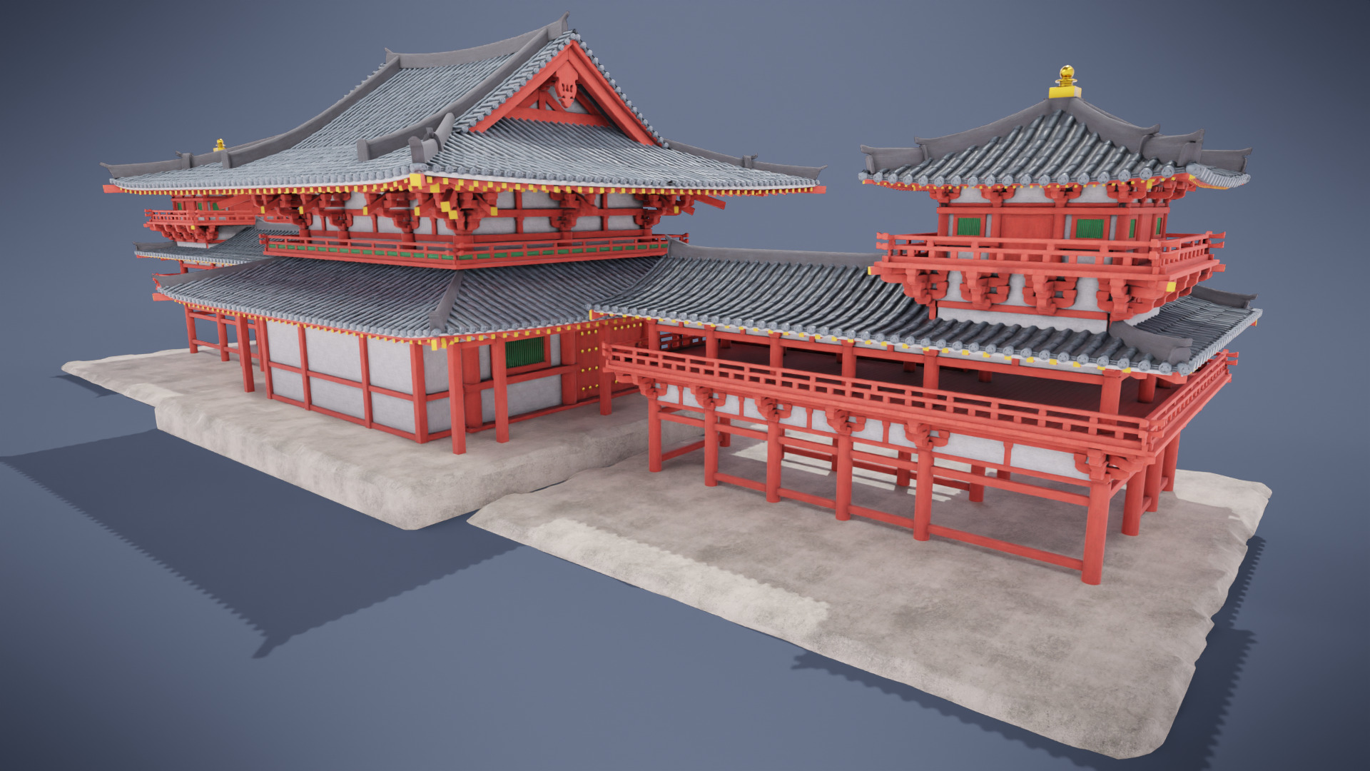 Japanese Temple Low-poly 3D model_4