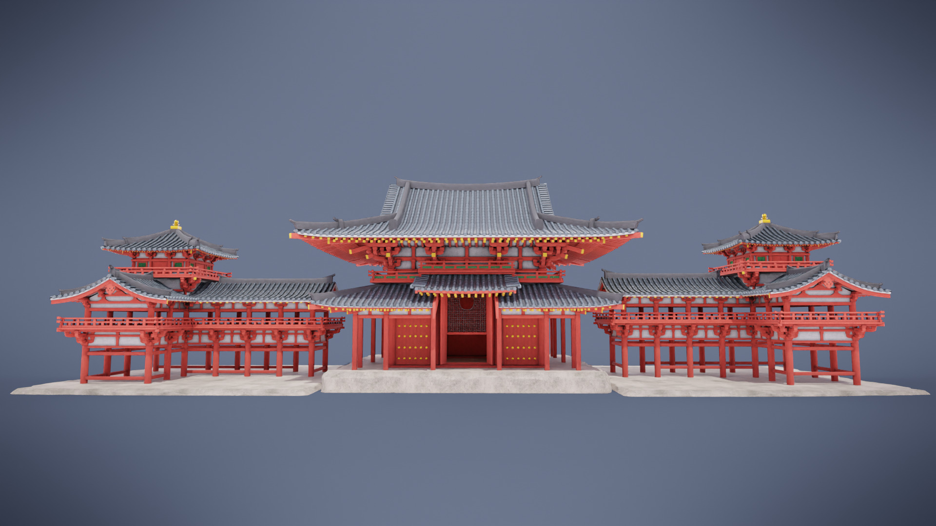 Japanese Temple Low-poly 3D model_2
