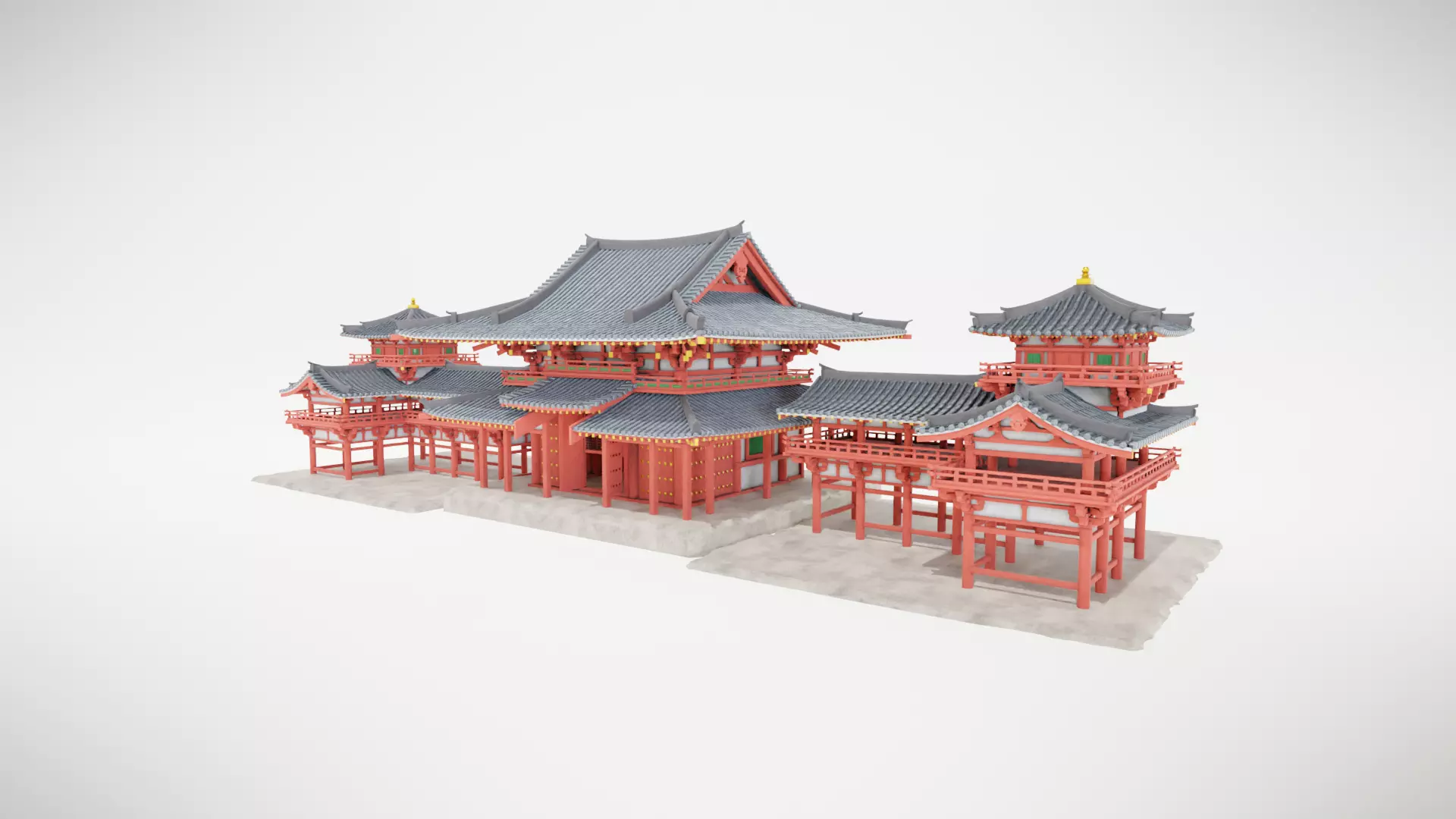 Japanese Temple Low-poly 3D model_0