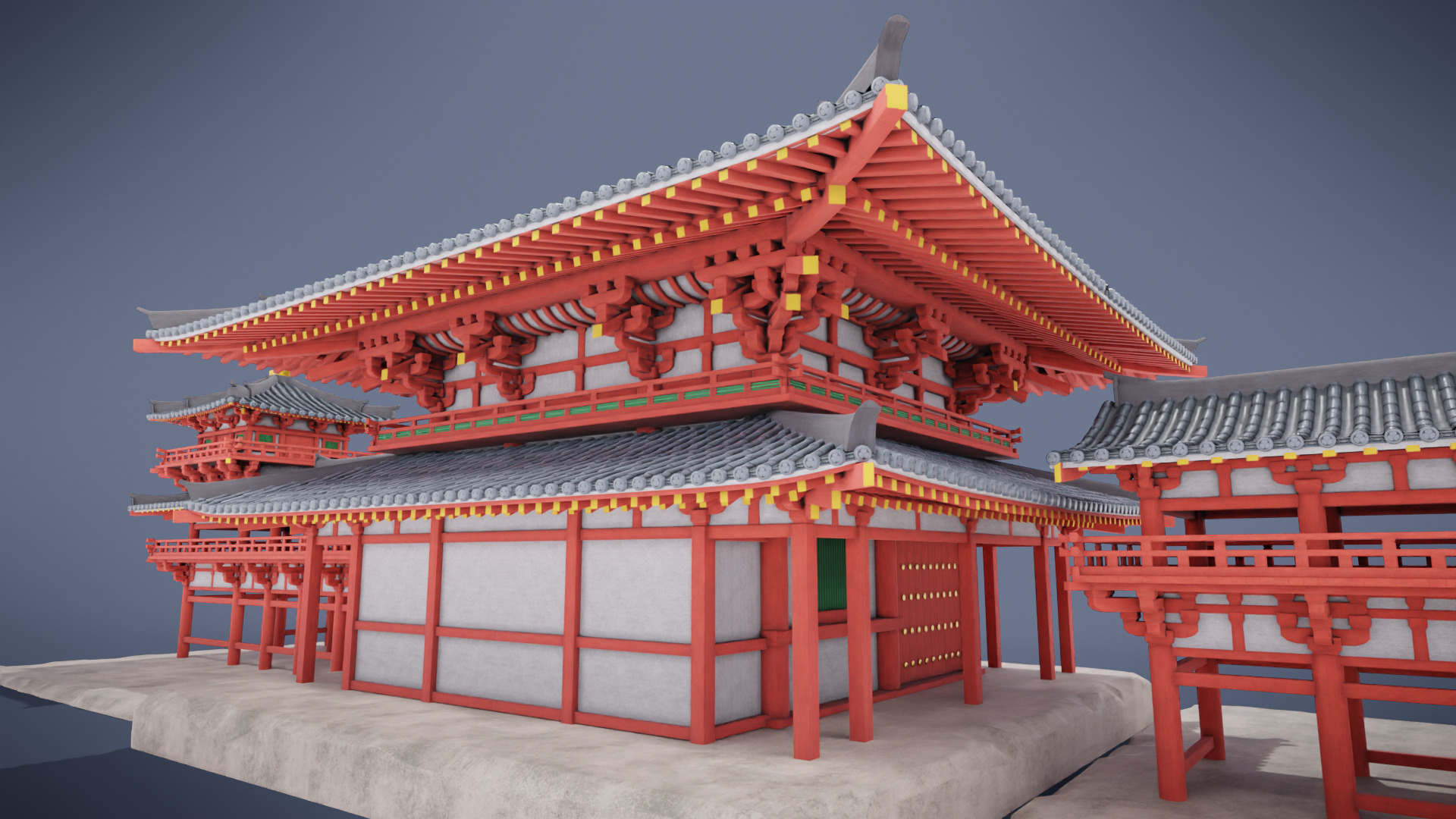 Japanese Temple Low-poly 3D model_10