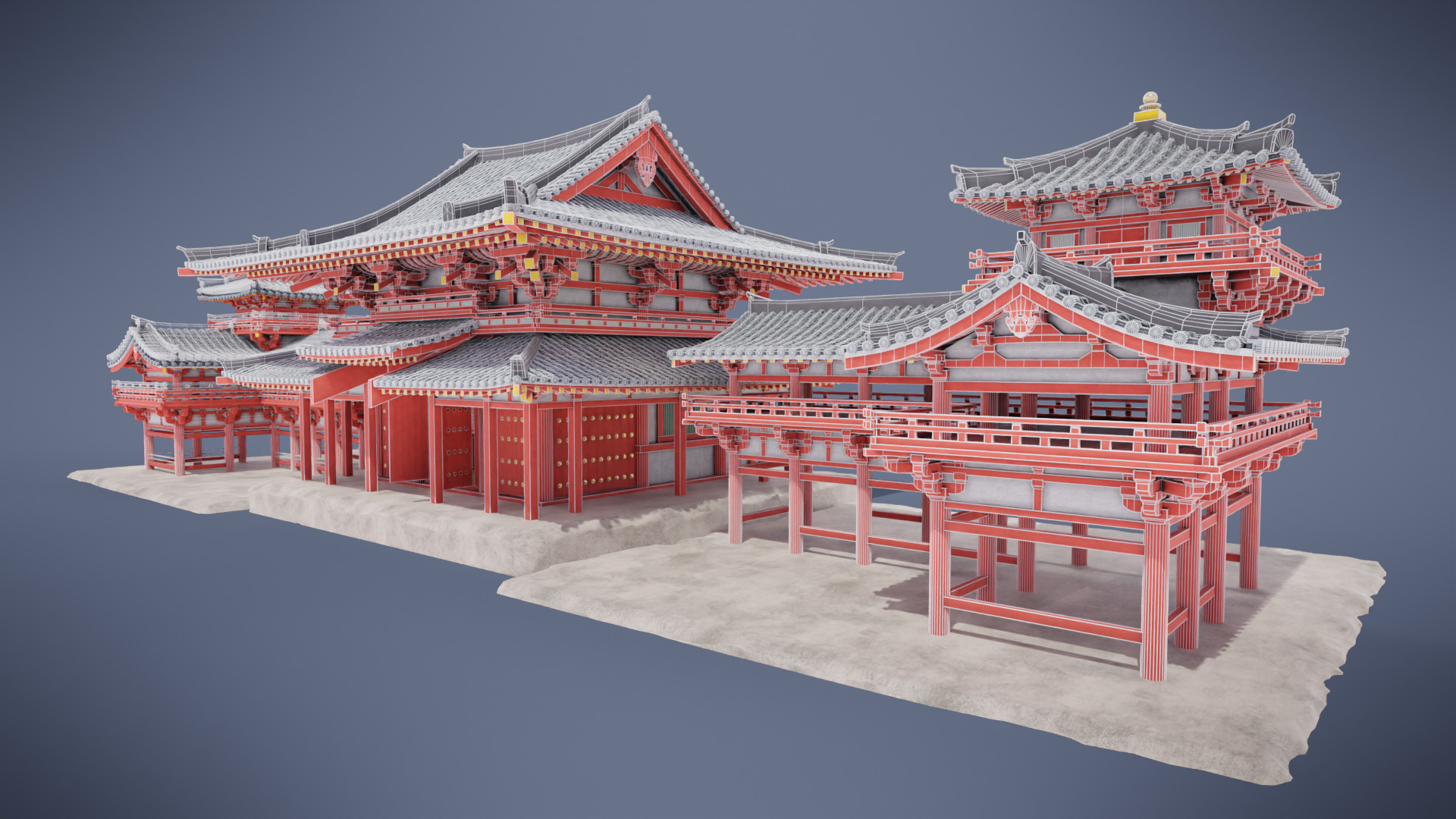 Japanese Temple Low-poly 3D model_12
