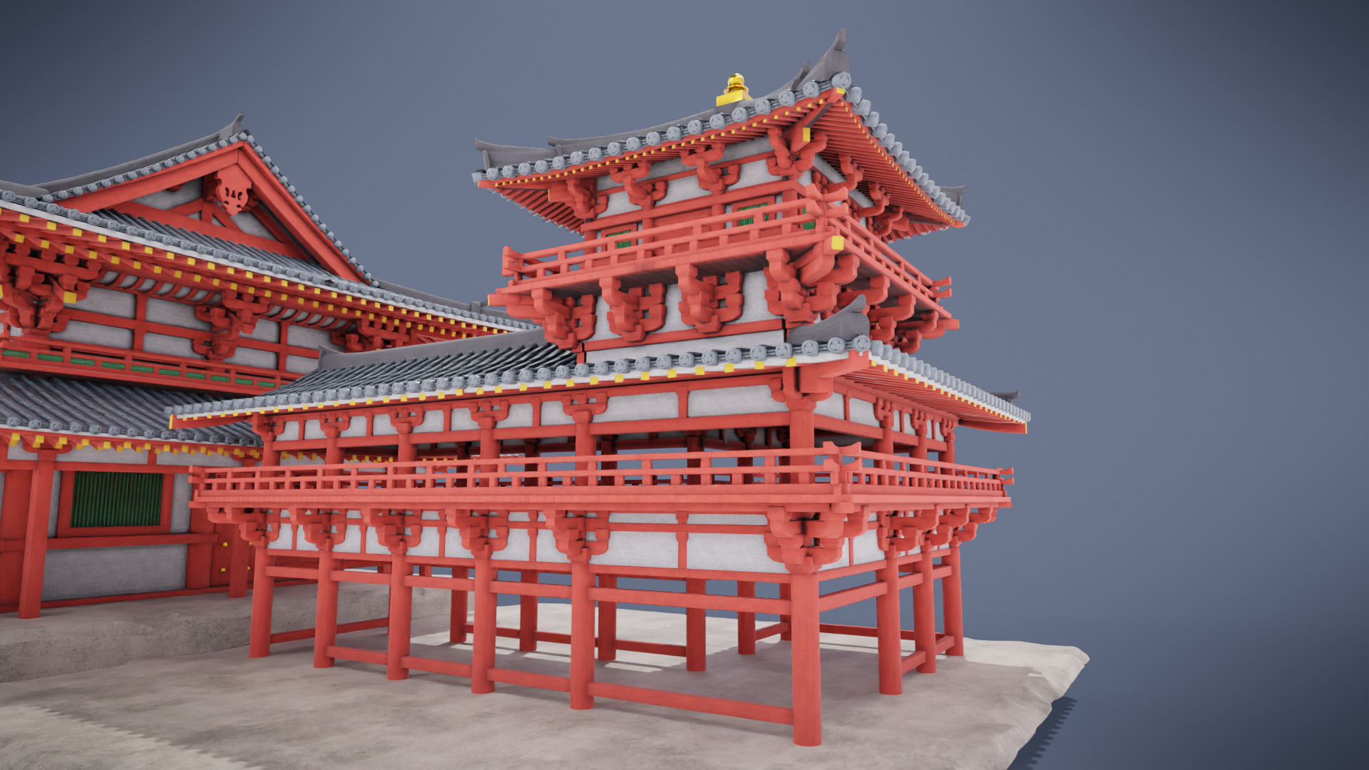 Japanese Temple Low-poly 3D model_9
