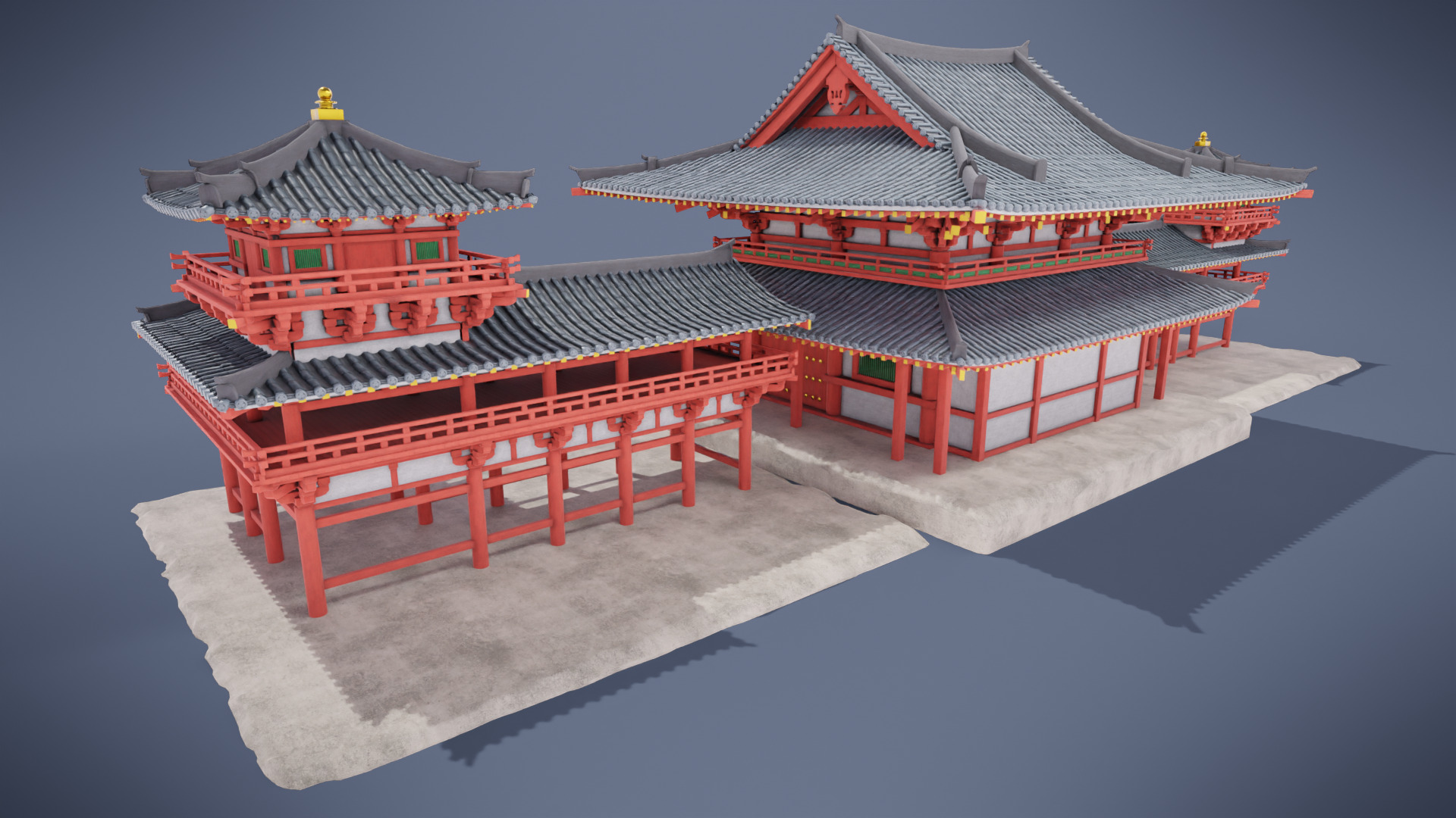 Japanese Temple Low-poly 3D model_5