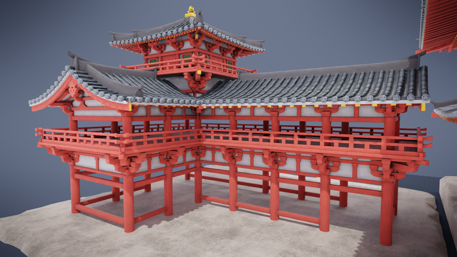 Japanese Temple Low-poly 3D model_8