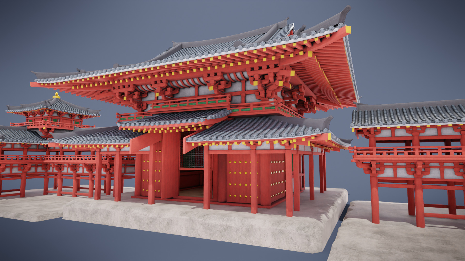 Japanese Temple Low-poly 3D model_7