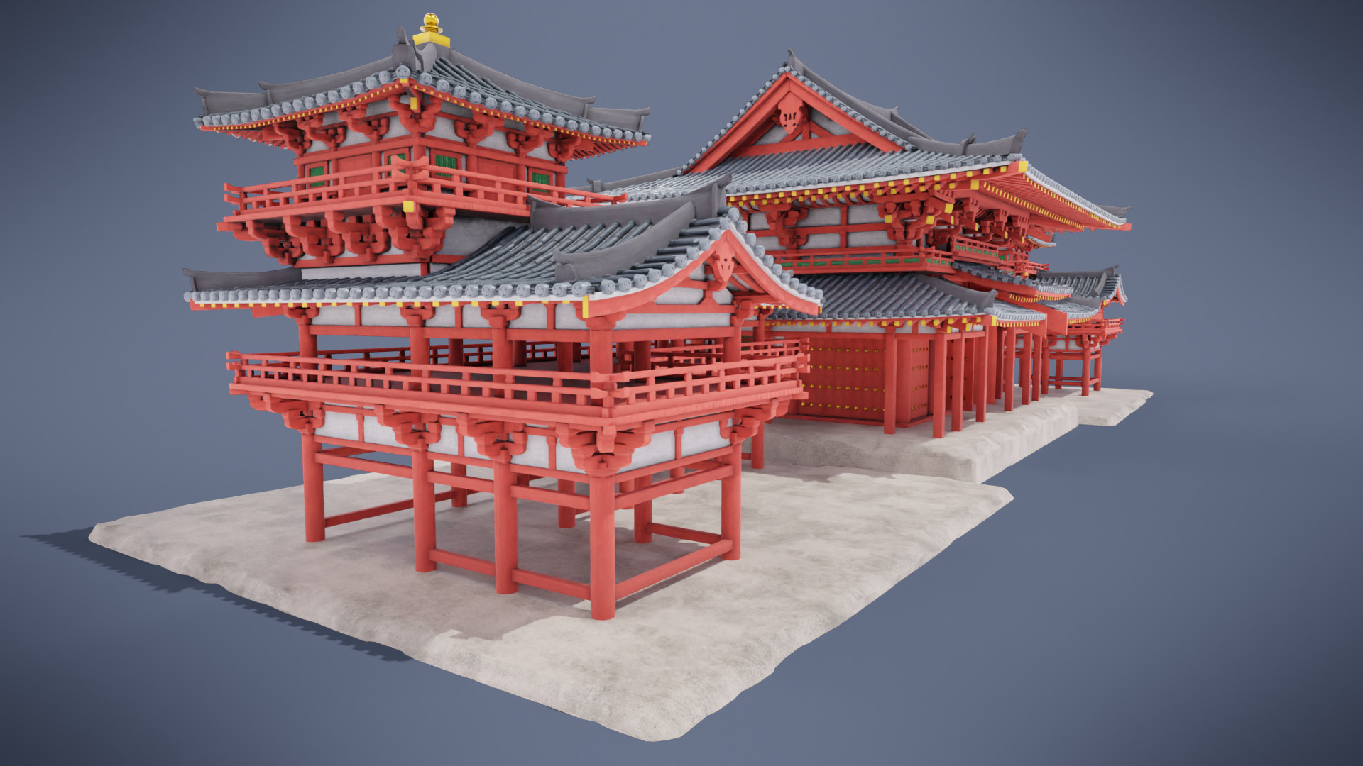 Japanese Temple Low-poly 3D model_3