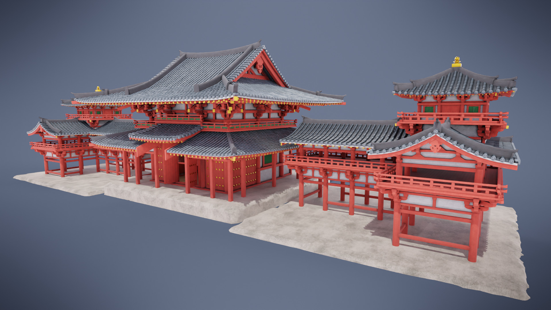 Japanese Temple Low-poly 3D model_1