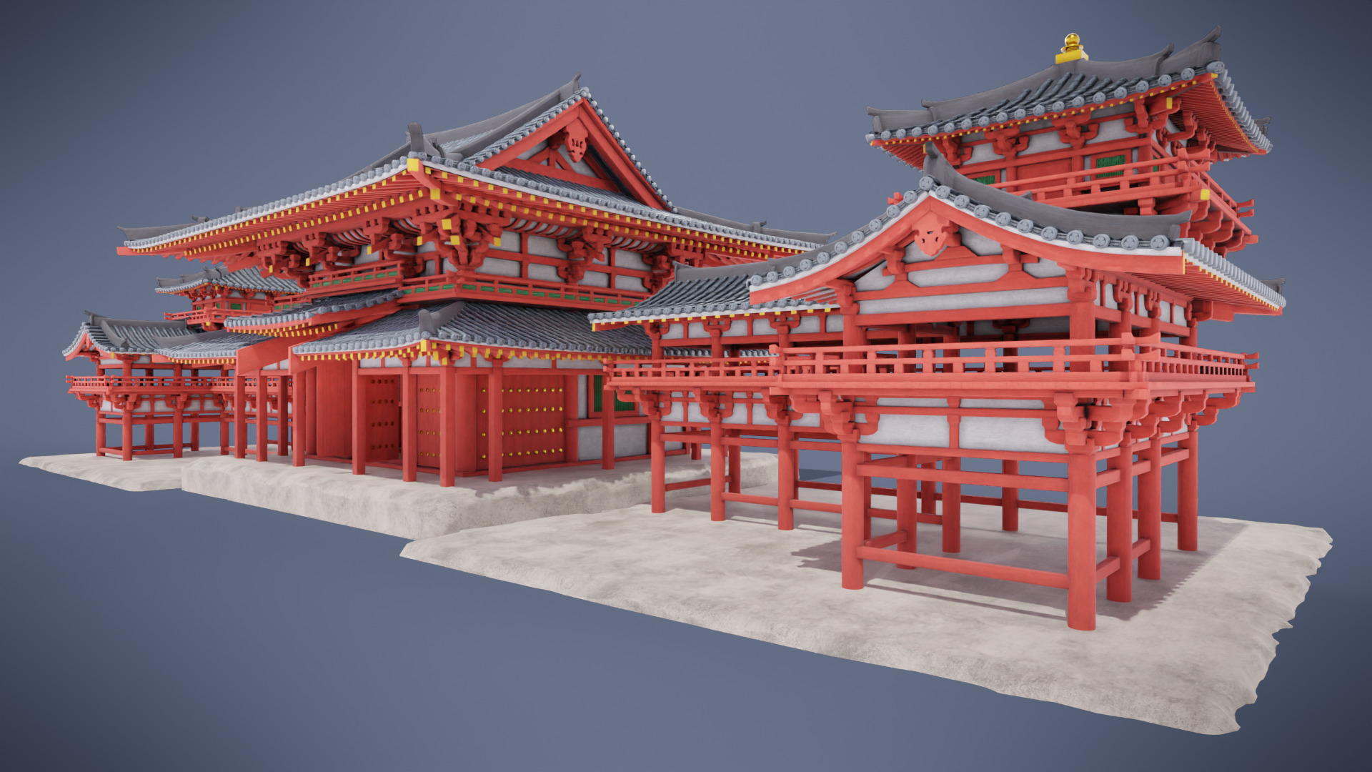 Japanese Temple Low-poly 3D model_6