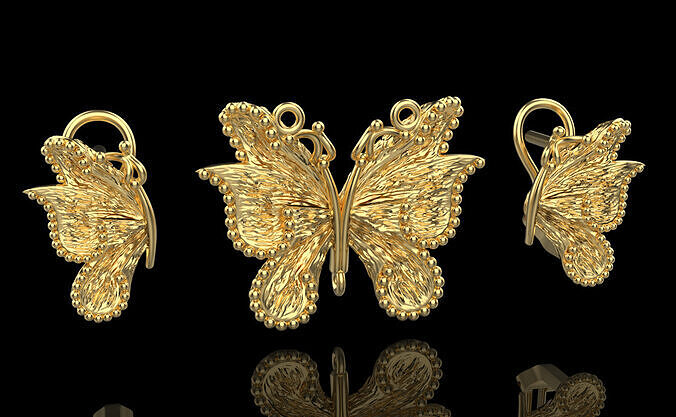 Butterfly Pendant and Earrings set 9440 3D print model