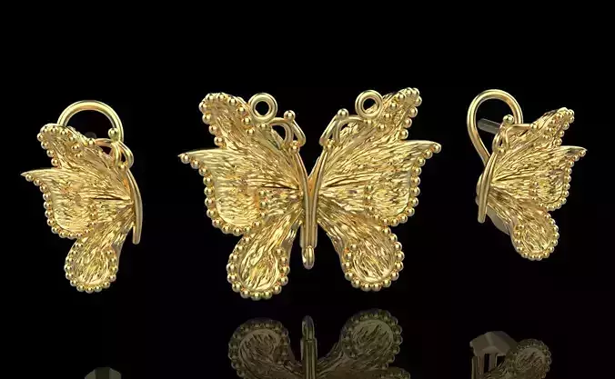 Butterfly Pendant and Earrings set 9440