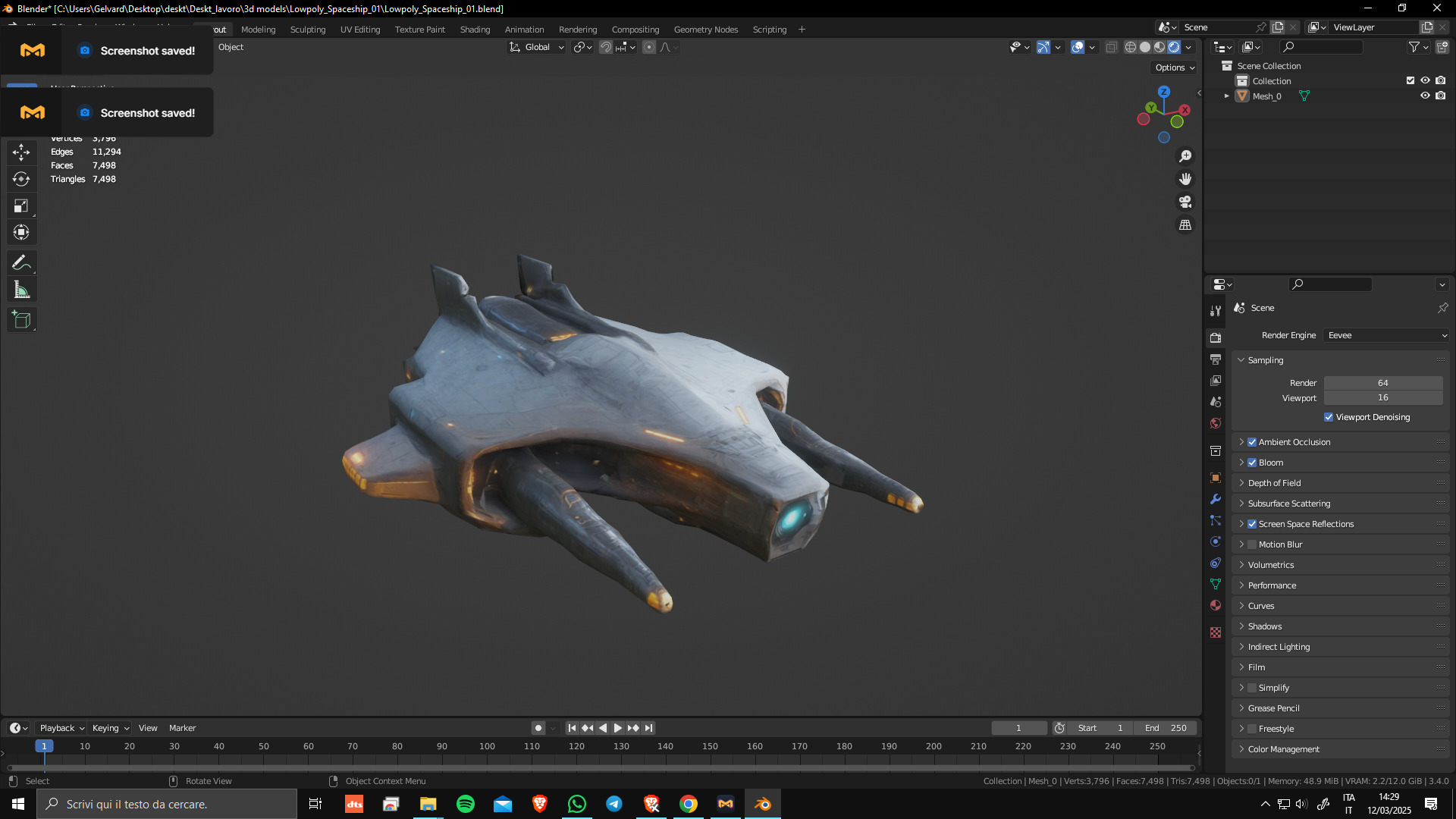 Low Poly Game Ready Spaceship 01 3D model_7